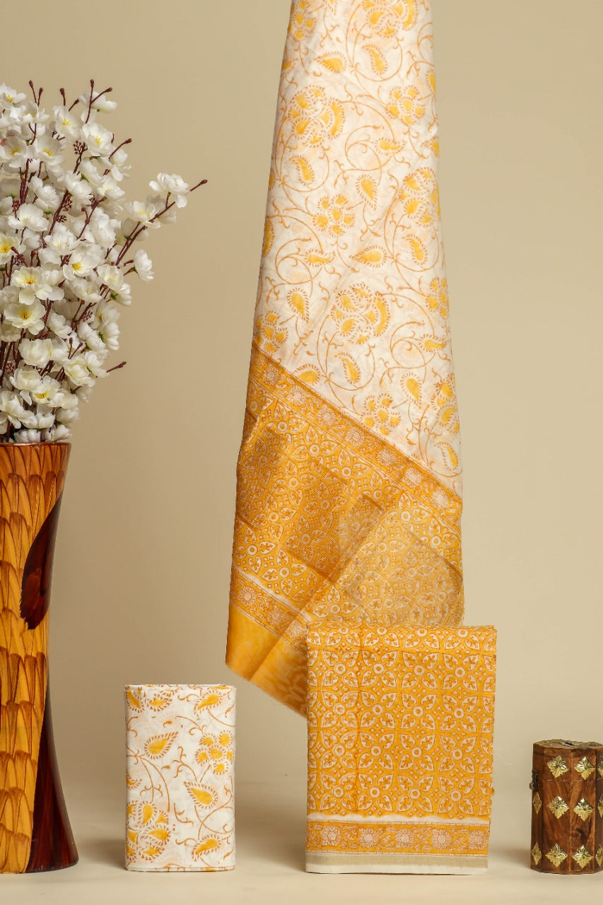 Shop hand block print chanderi silk suit sets (CHA722)