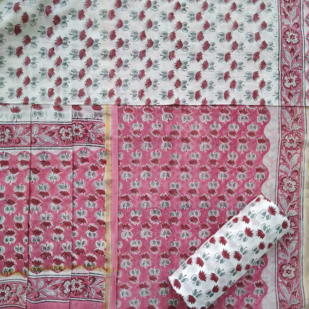 Shop unstitched hand block print chanderi silk suits online shopping (CHA770)