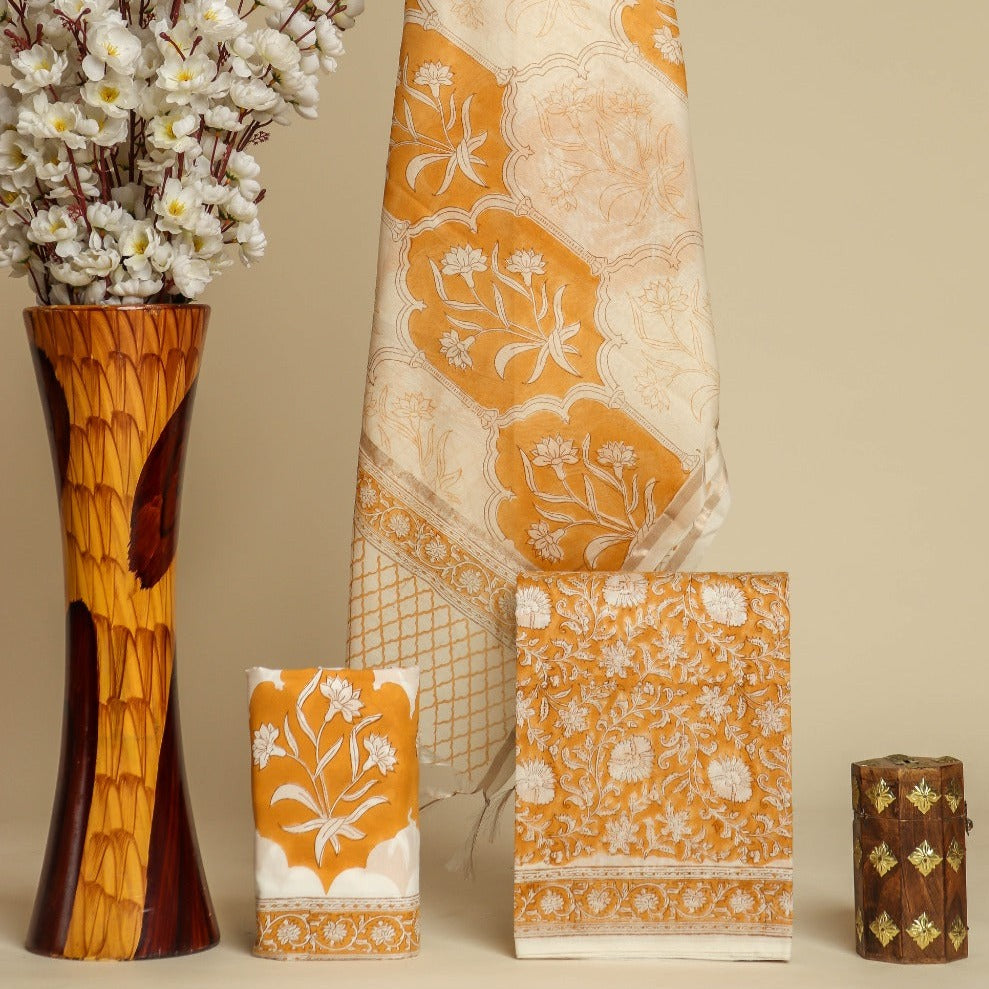 Shop hand block print chanderi silk suit sets in jaipur (CHA774)