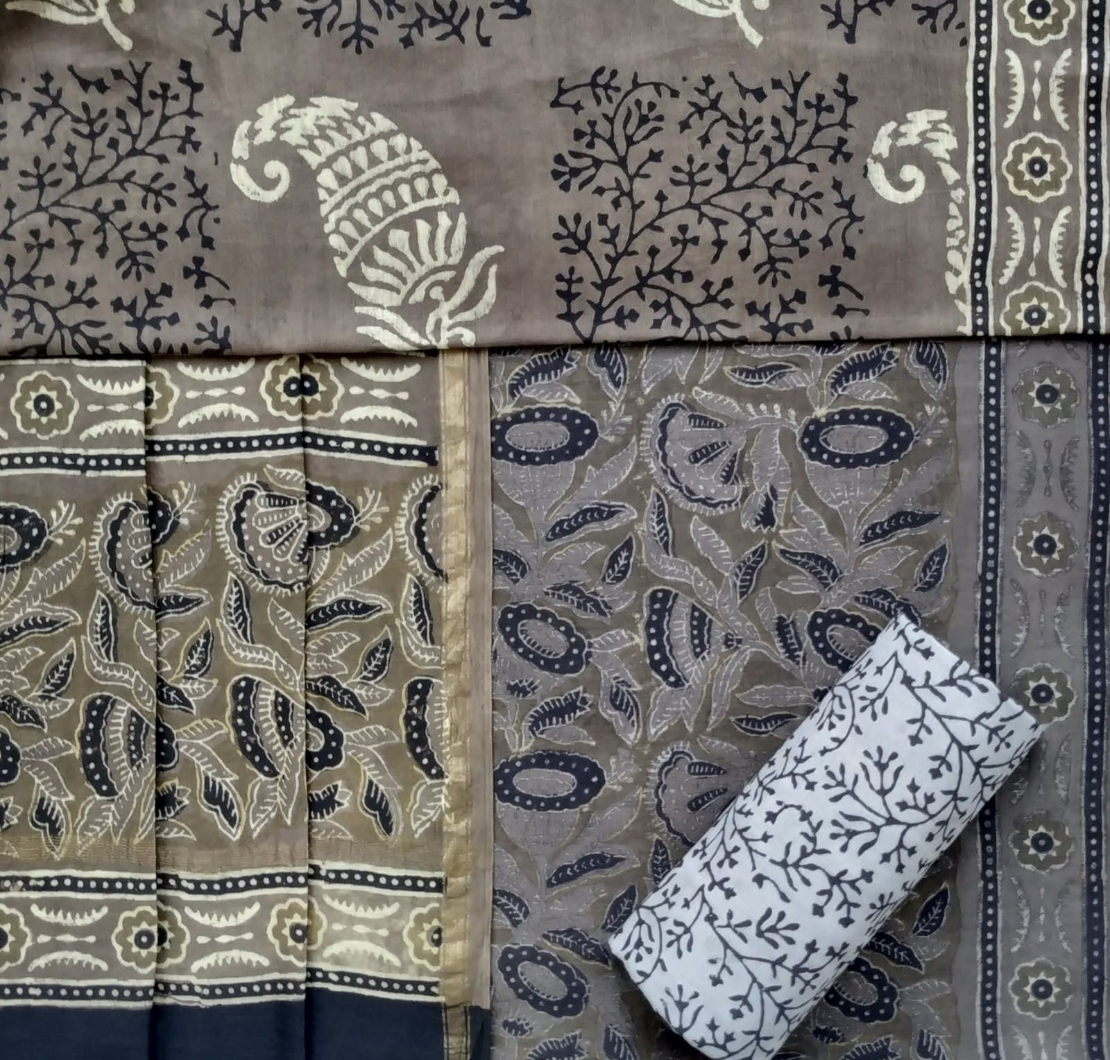 Shop hand block print chanderi silk suit sets online (CHA785)