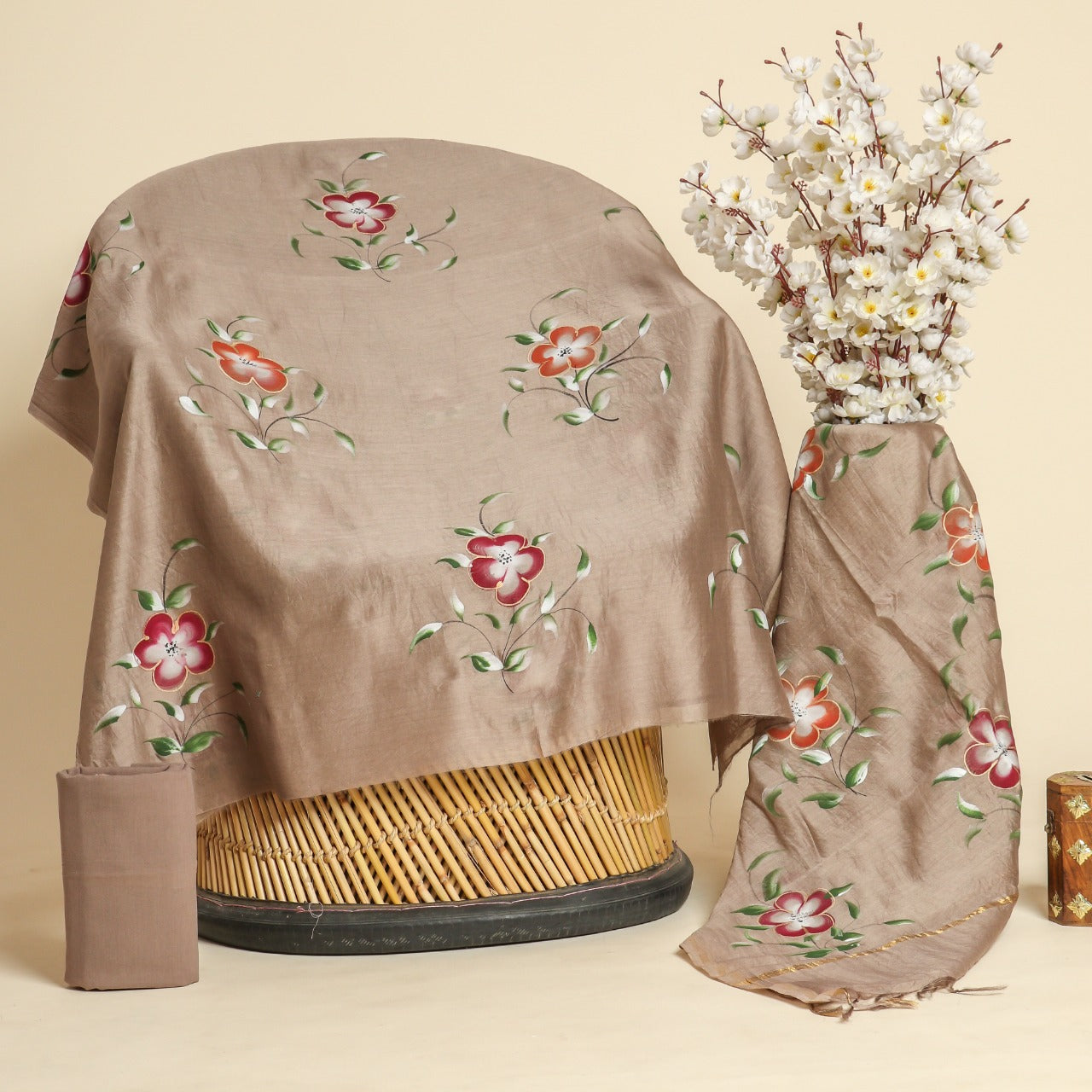 Shop unstitched hand painted chanderi silk suits online (CHA788)