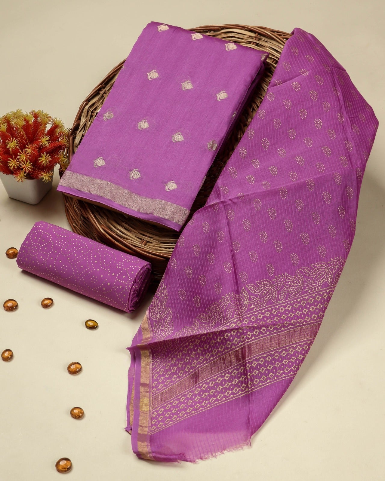 Shop unstitched chanderi jacquard suit sets in jaipur (CHA793)