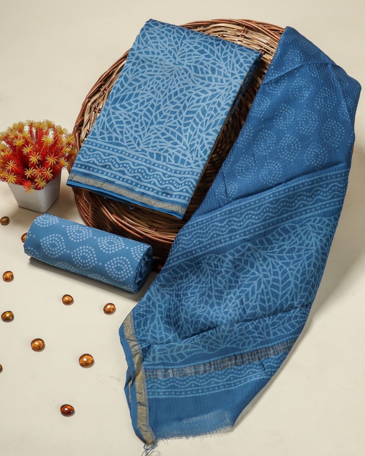 Shop hand block print chanderi silk suits online (CHA795)