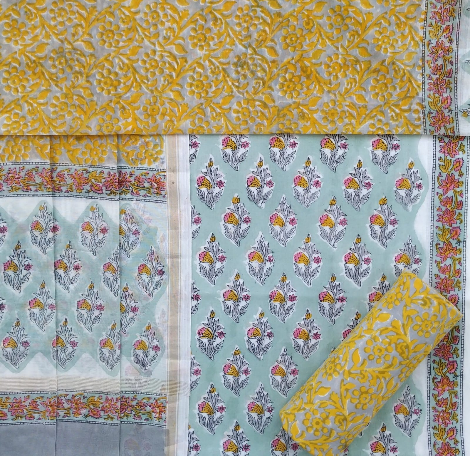 Shop unstitched cotton suit sets with chanderi dupatta (CHD103)