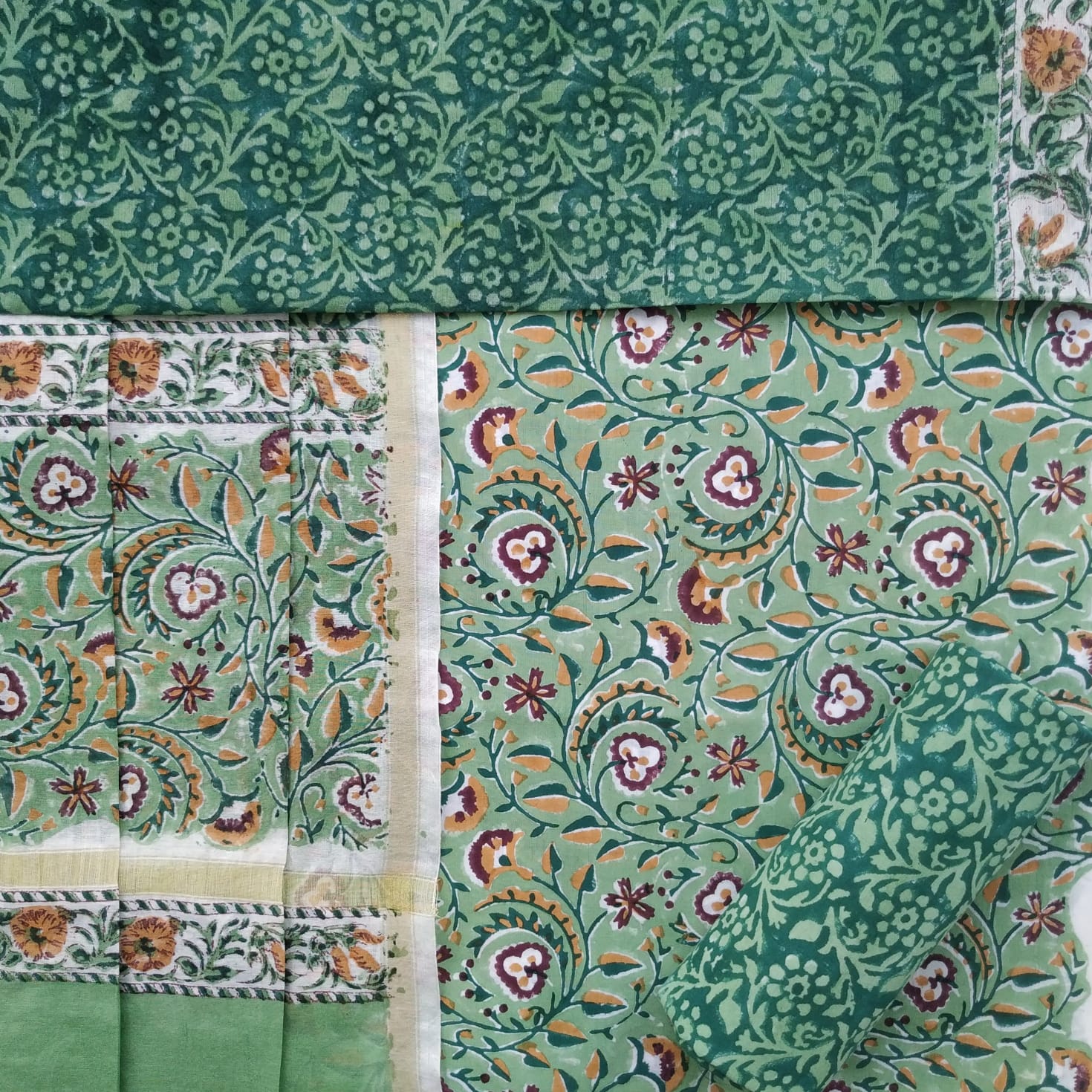 Shop unstitched cotton suit set with chanderi dupatta (CHD105)