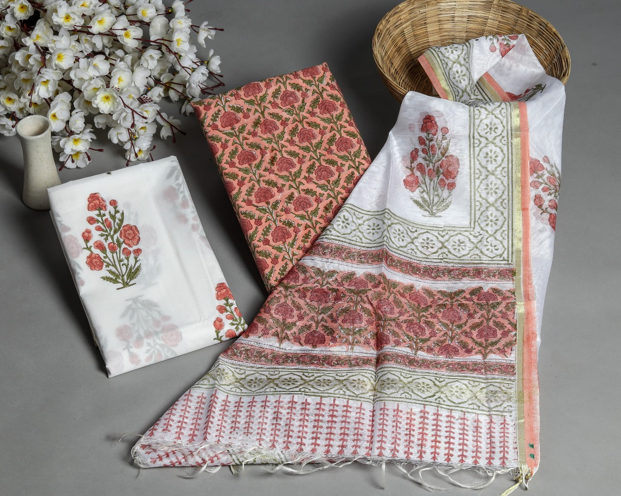 Classic Pure Cotton Suits with Premium Chanderi Silk Dupatta (CHD21) - ShalviFashion