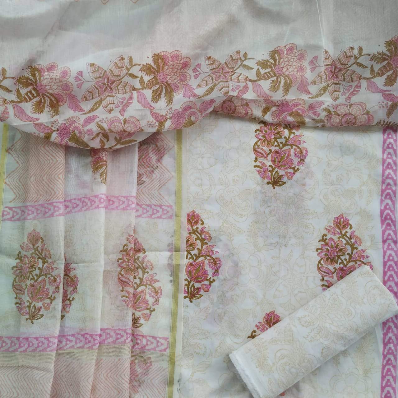 Traditional Buta Print Pure Cotton Suit with Premium Chanderi Silk Dupatta (CHD40) - ShalviFashion