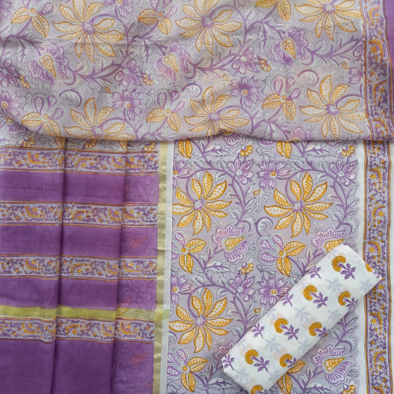 Shop Unstitched Pure Cotton Suits with Premium Chanderi Silk Dupatta (CHD51)