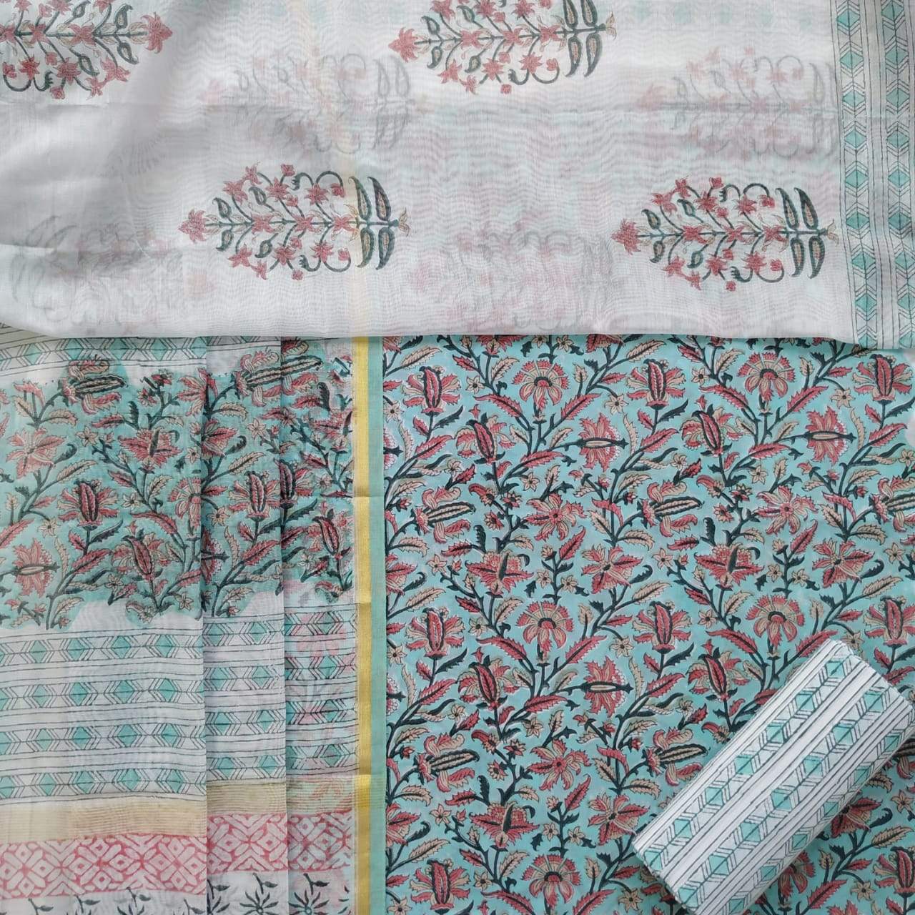 Shop Unstitched Cotton Suit with Premium Chanderi Silk Dupatta (CHD55)