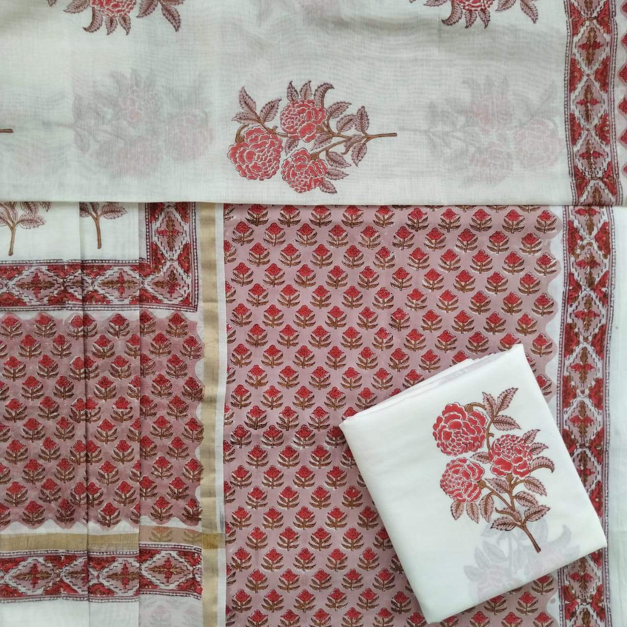 Shop Unstitched Cotton Suits with Premium Chanderi Silk Dupatta (CHD65)