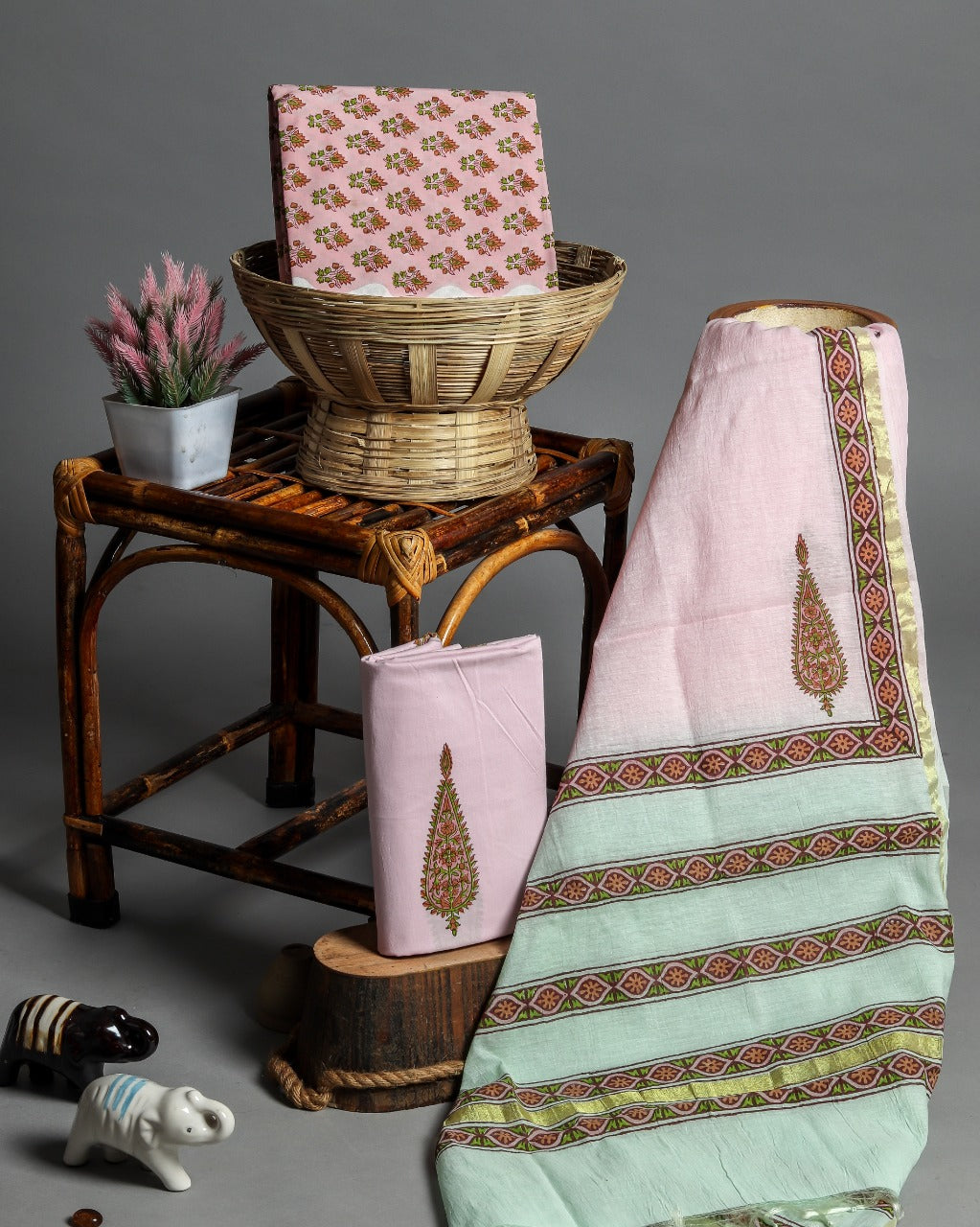 Shop Unstitched Pure Cotton Suits with Premium Chanderi Silk Dupatta (CHD70)