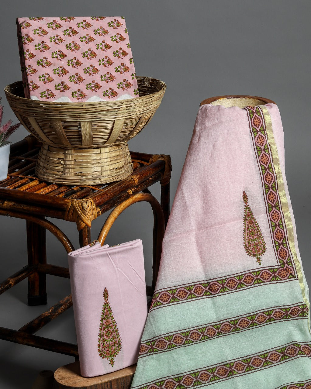 Shop Unstitched Pure Cotton Suits with Premium Chanderi Silk Dupatta (CHD70)