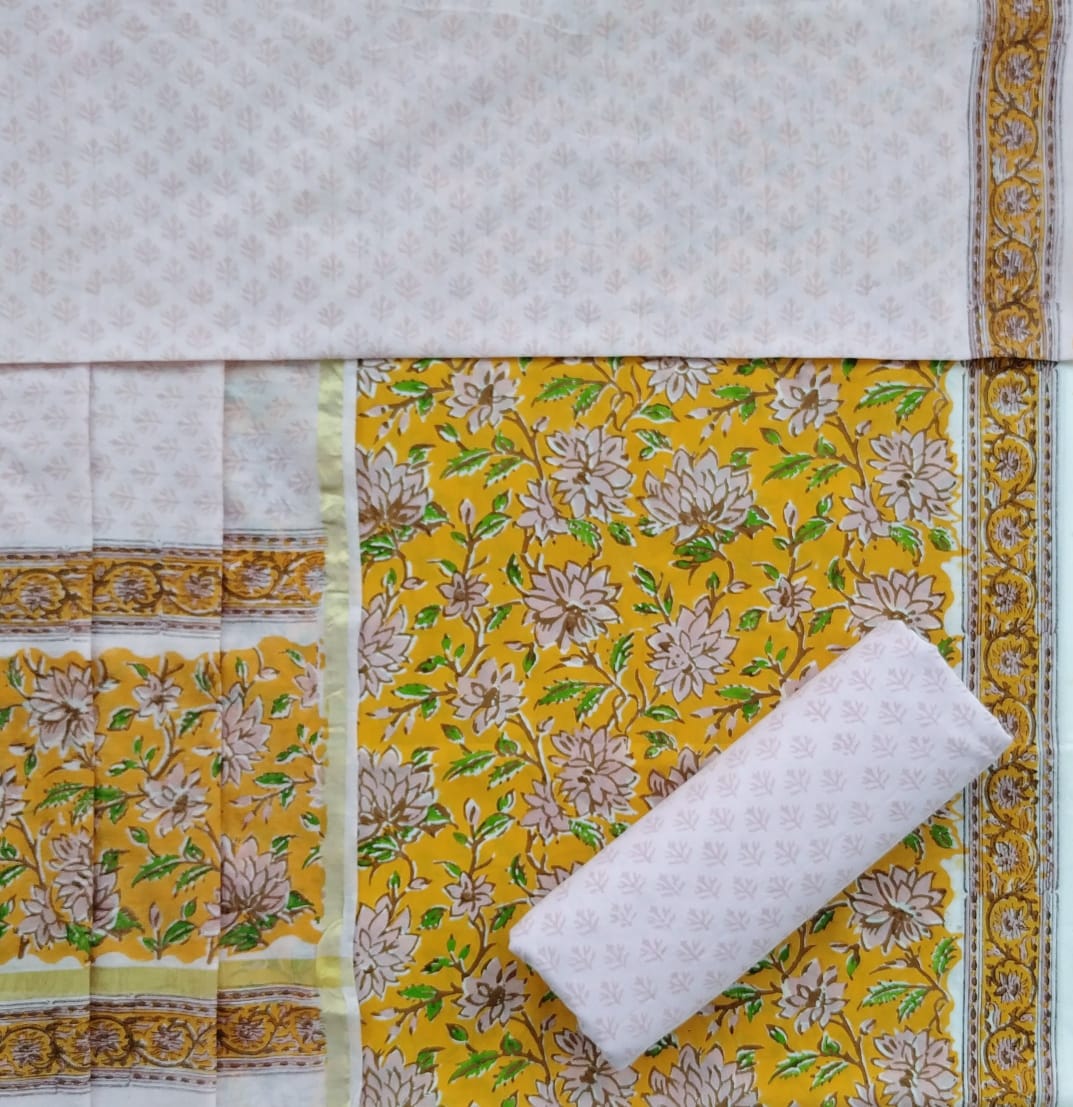 Shop Hand Block Print Pure Cotton Suit with Premium Chanderi Silk Dupatta (CHD72)