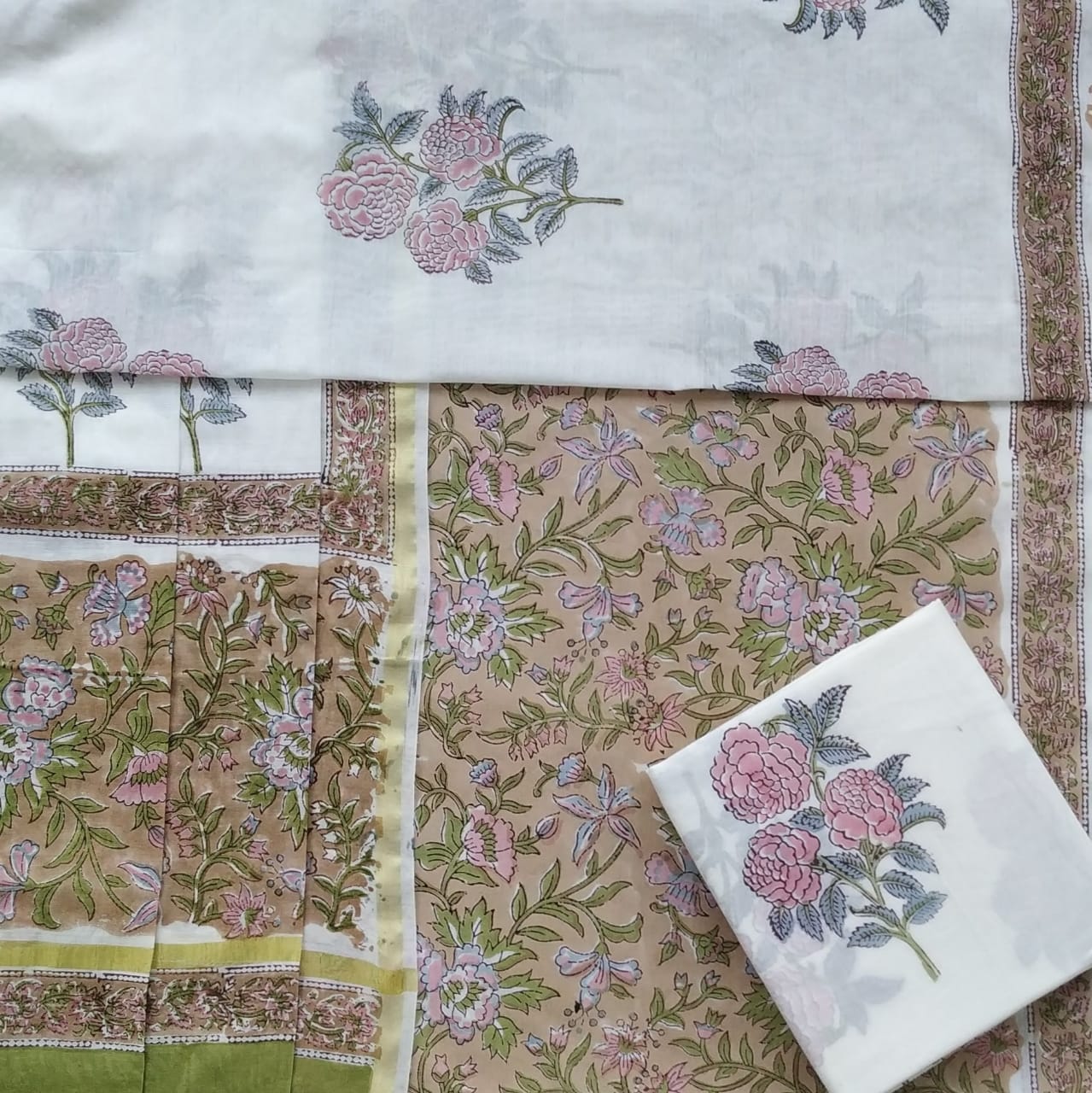 Shop Unstitched Block Print Pure Cotton Suits with Premium Chanderi Silk Dupatta (CHD75)