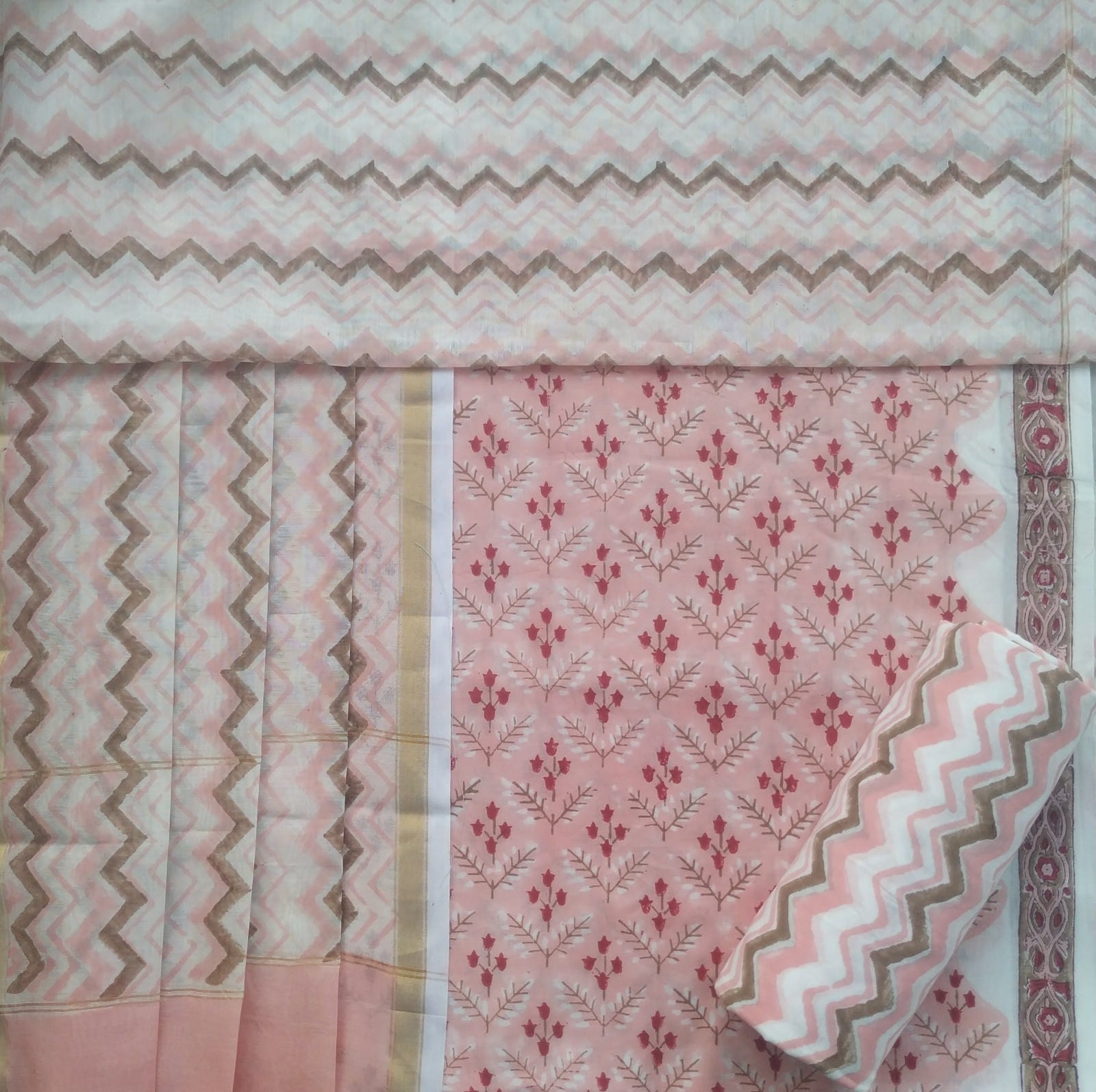 shop unstitched cotton suit with chanderi dupatta (CHD87)