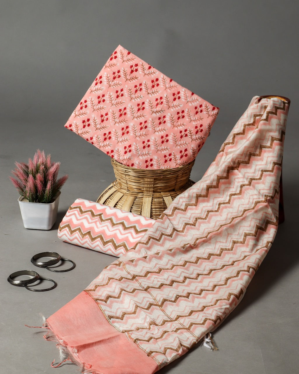 shop unstitched cotton suit with chanderi dupatta (CHD87)