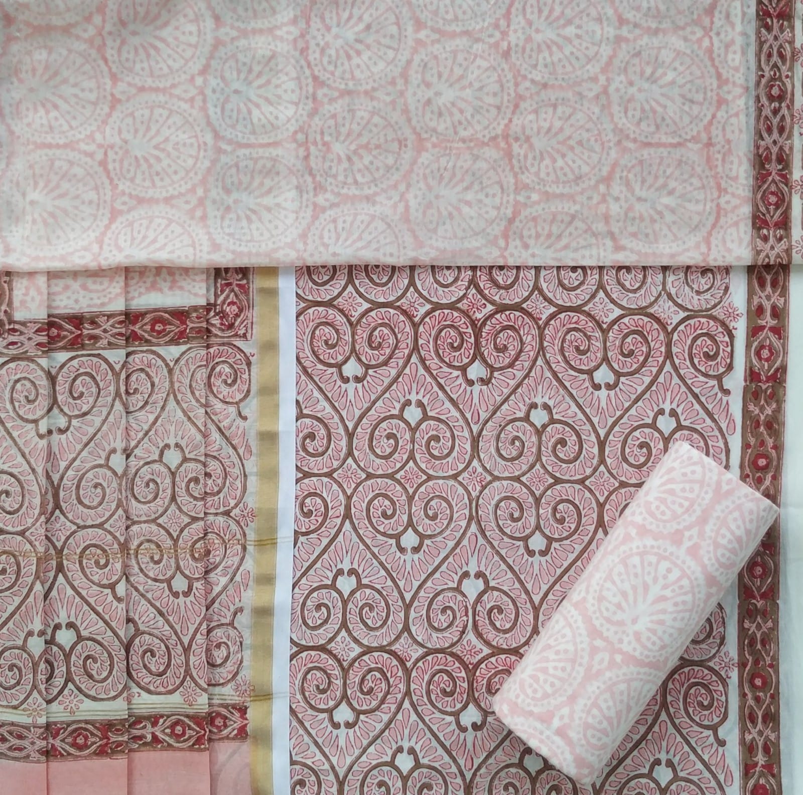 shop unstitched cotton suit with chanderi dupatta online (CHD88)