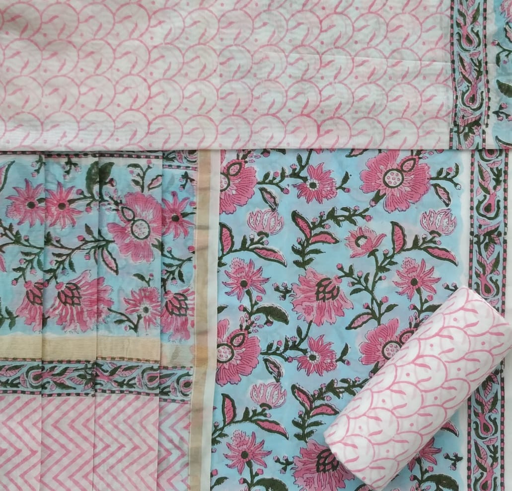 Shop chanderi dupatta block print suit (CHD93)