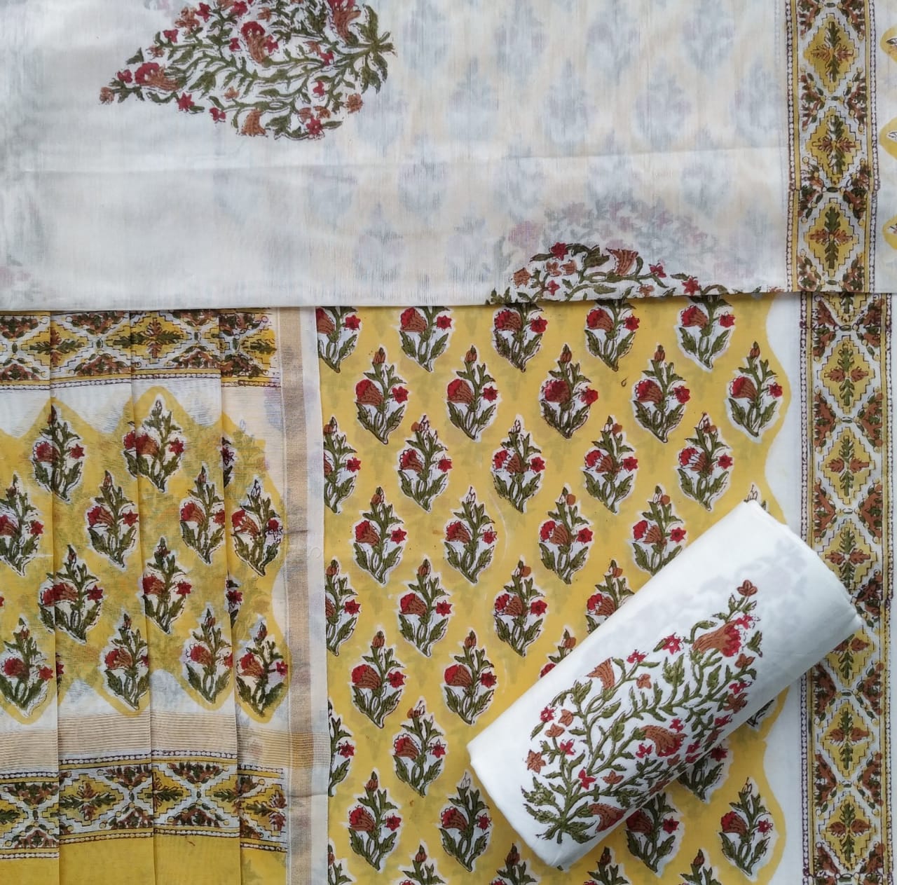 Shop unstitched cotton suit with chanderi dupatta (CHD98)