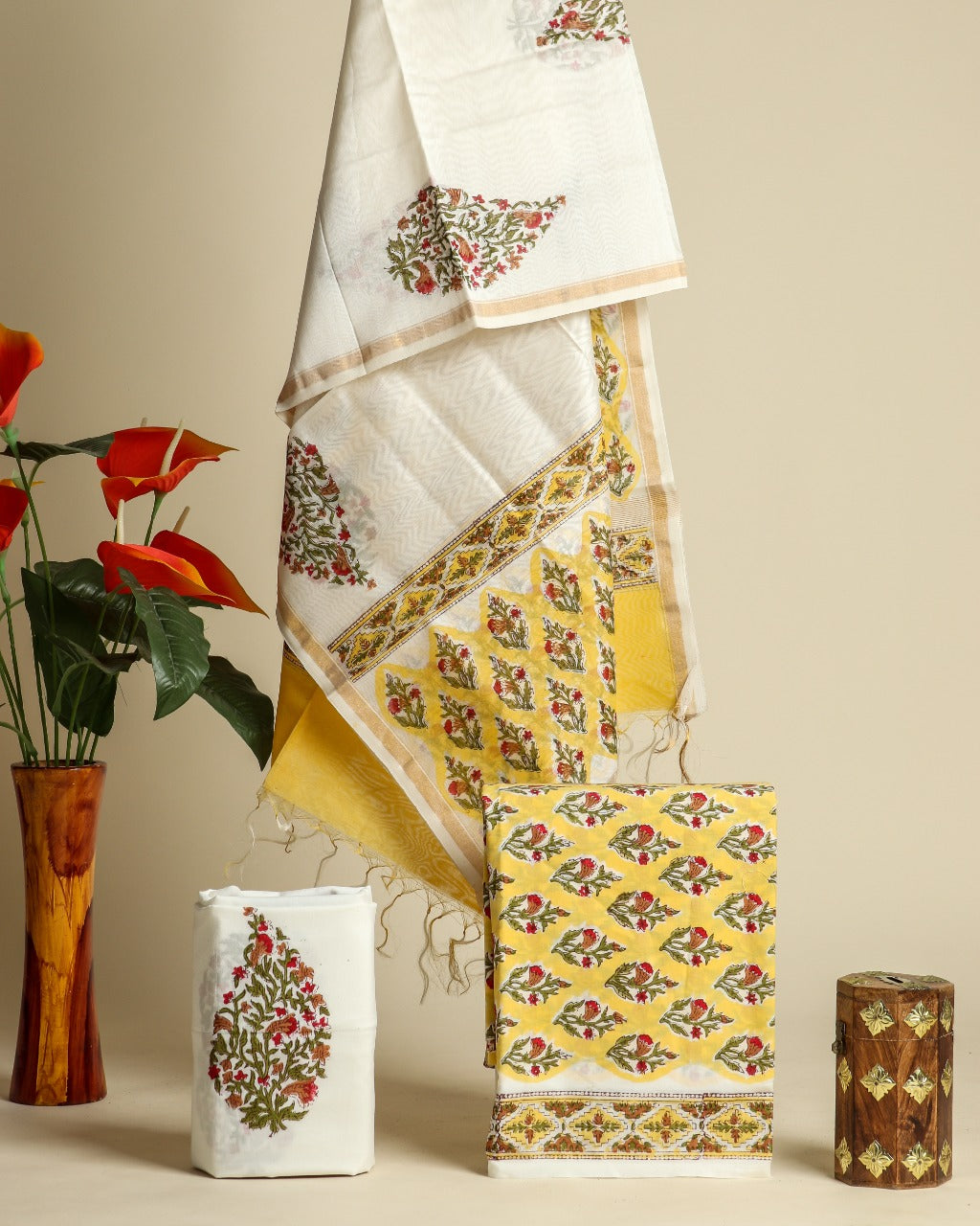 Shop unstitched cotton suit with chanderi dupatta (CHD98)