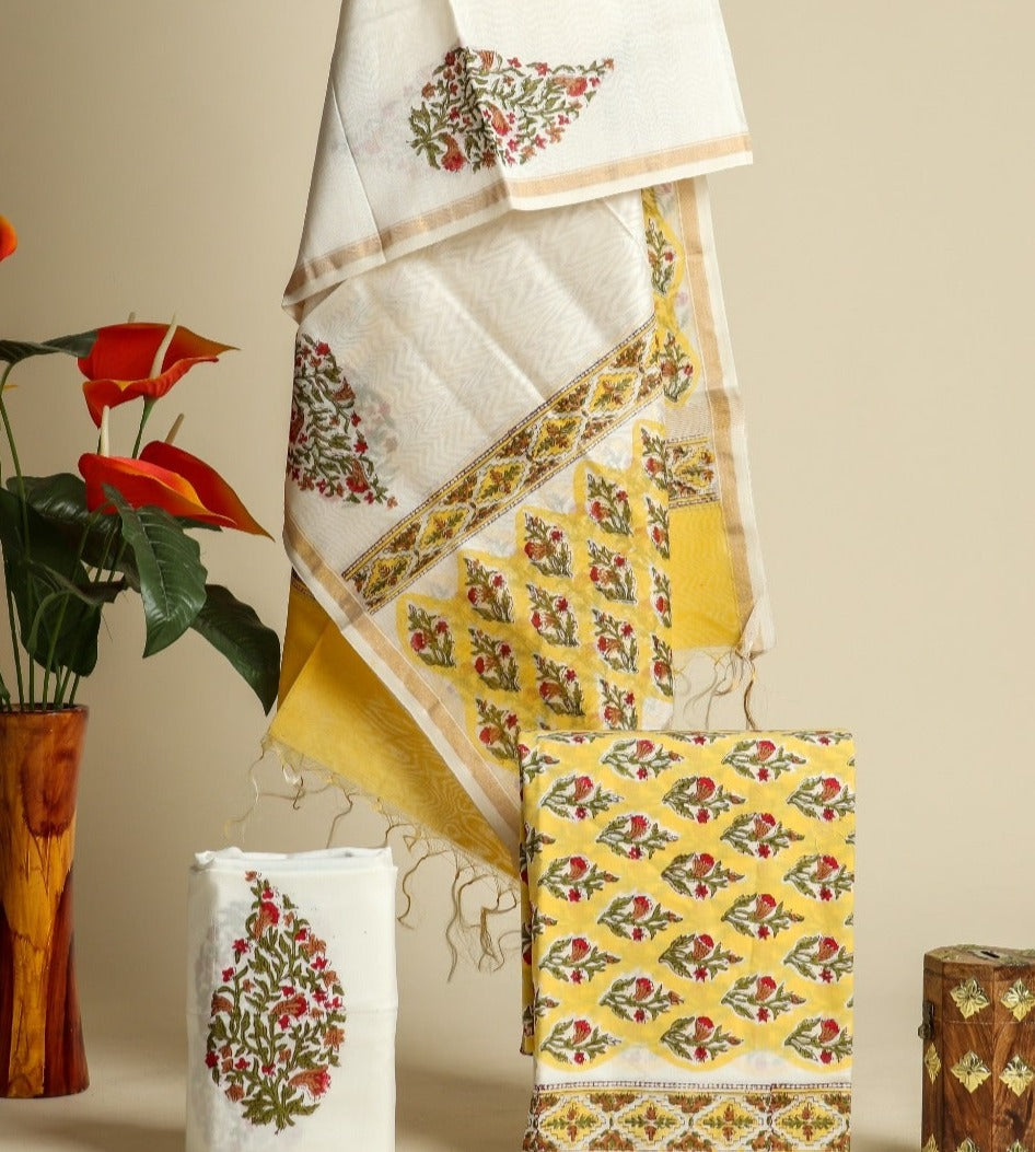 Shop unstitched cotton suit with chanderi dupatta (CHD98)