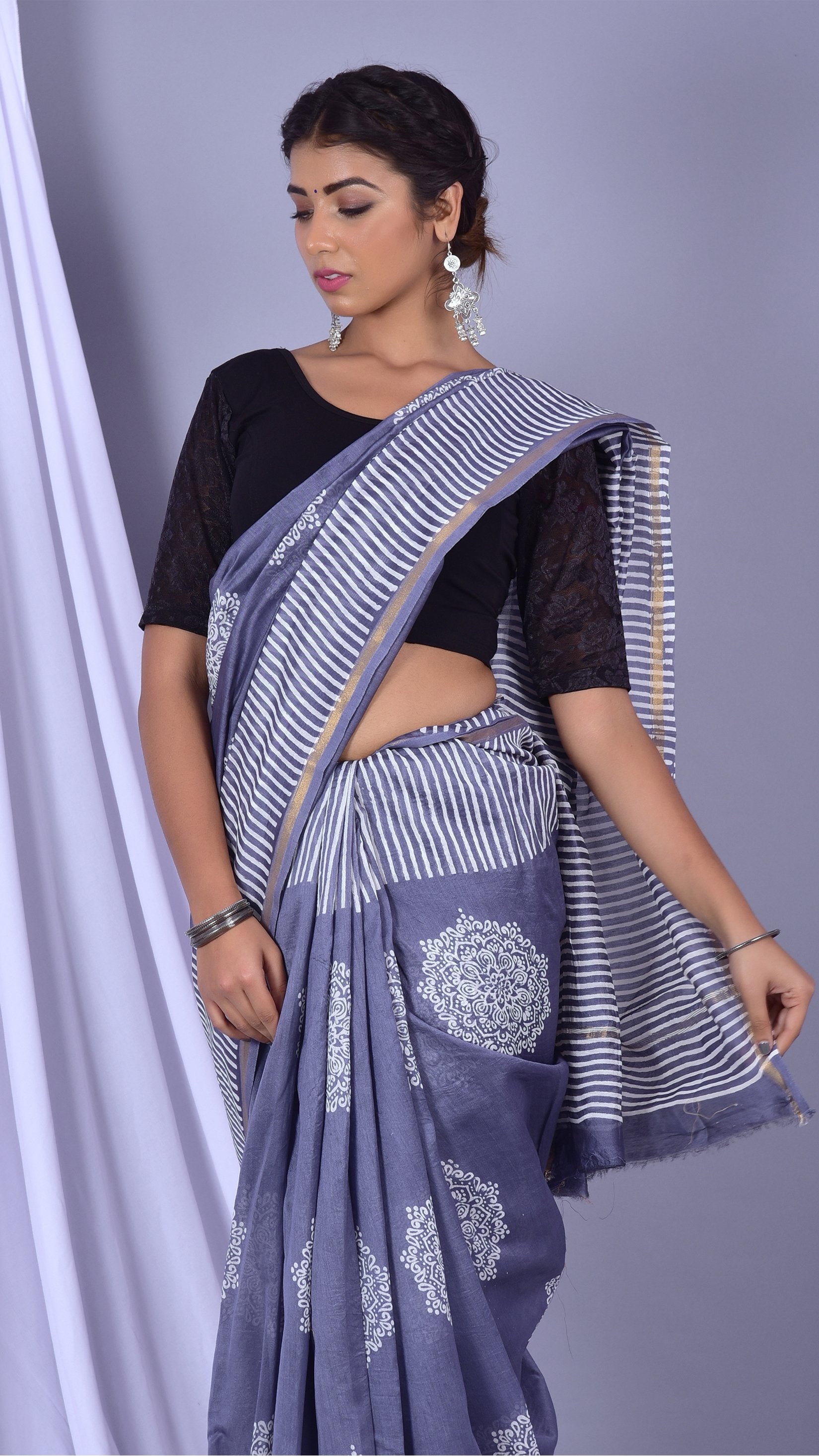 Designer Handblock Print Chanderi Saree (CHSAR01) - ShalviFashion