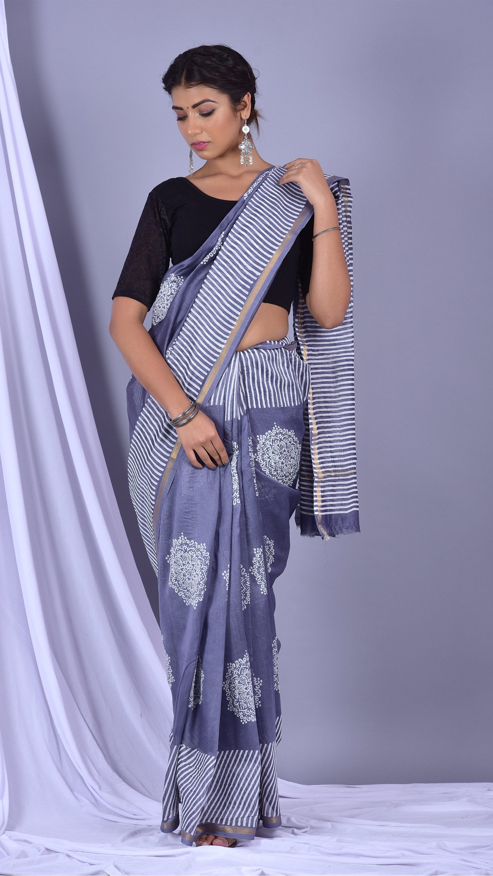 Designer Handblock Print Chanderi Saree (CHSAR01) - ShalviFashion