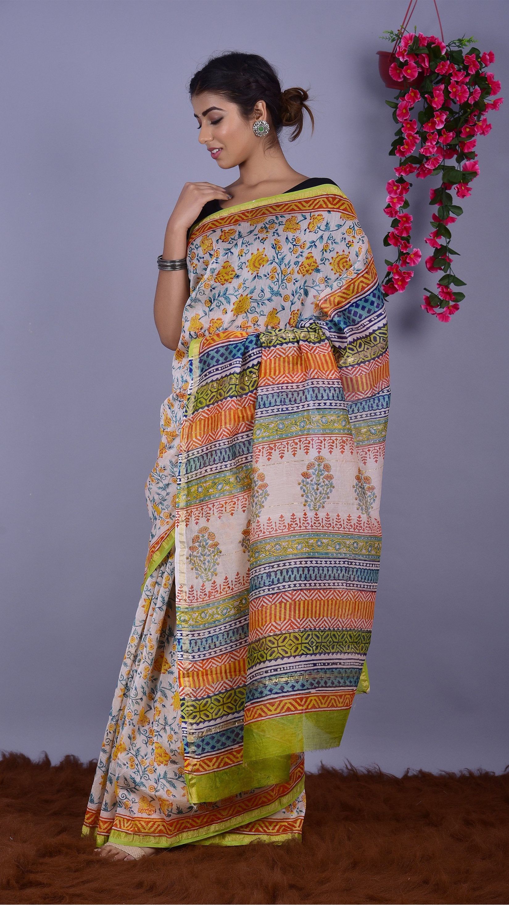 Designer Handblock Print Chanderi Saree (CHSAR02) - ShalviFashion