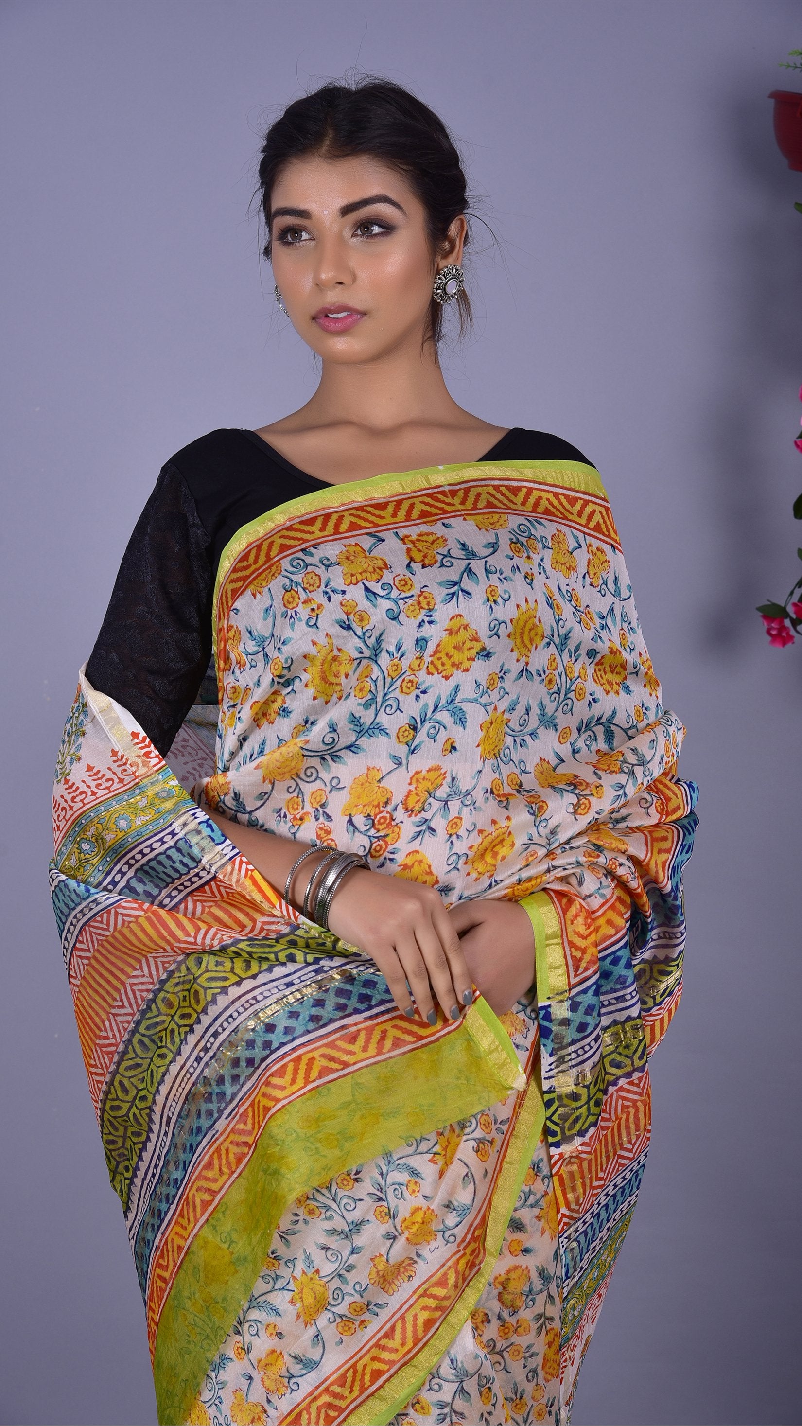 Designer Handblock Print Chanderi Saree (CHSAR02) - ShalviFashion
