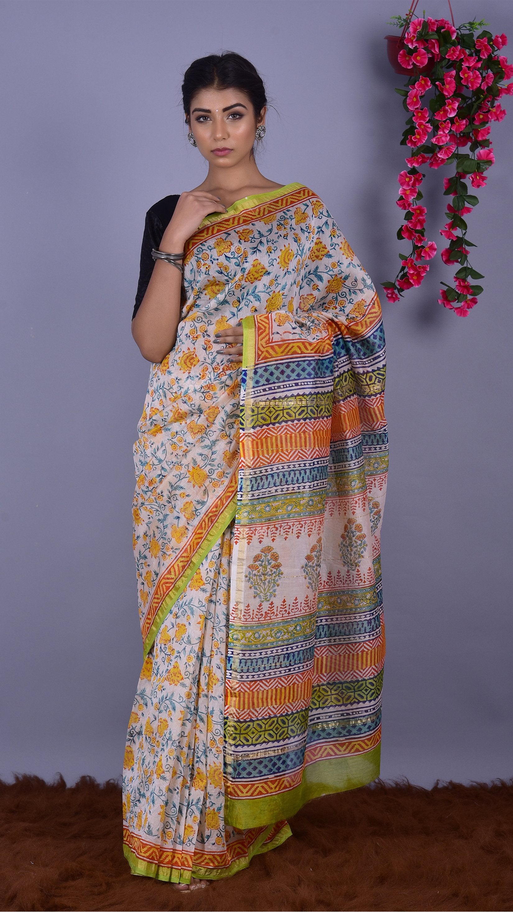 Designer Handblock Print Chanderi Saree (CHSAR02) - ShalviFashion