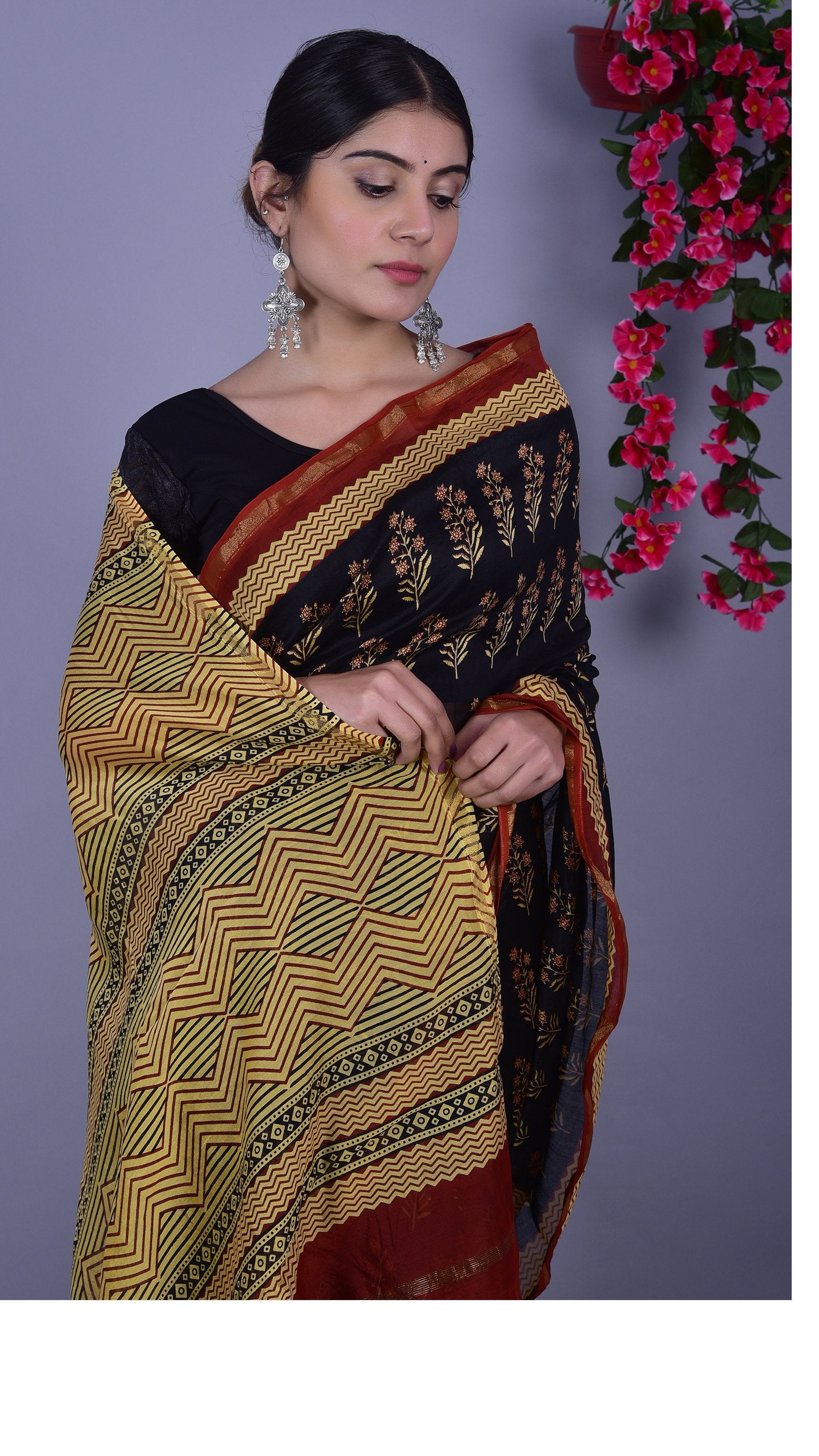 Designer Handblock Print Chanderi Saree (CHSAR03) - ShalviFashion