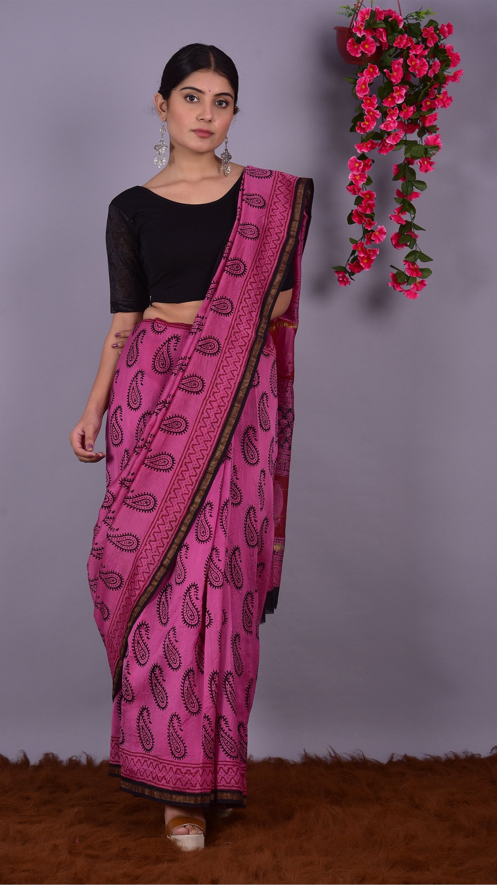 Designer Handblock Print Chanderi Saree (CHSAR05) - ShalviFashion