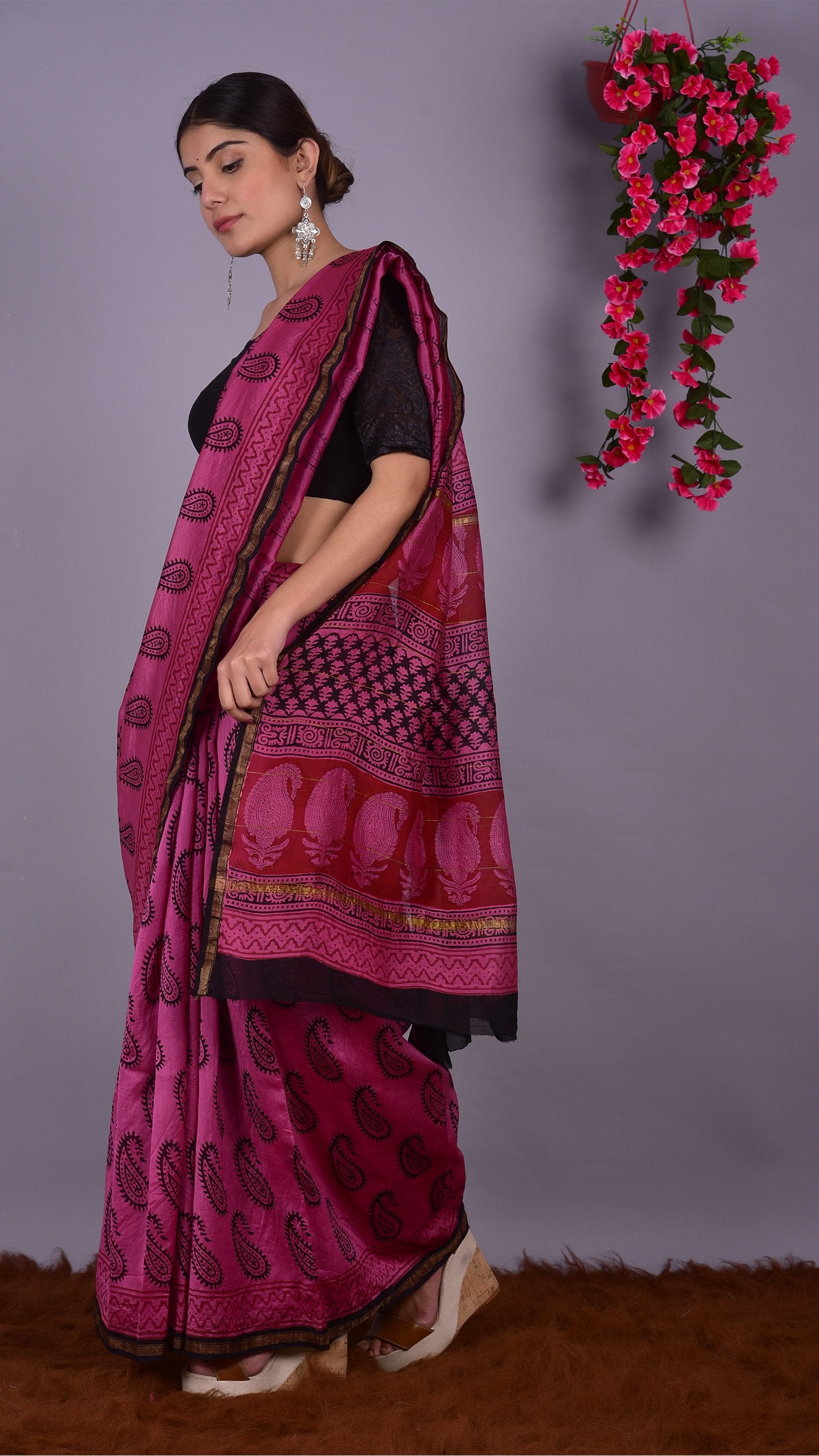 Designer Handblock Print Chanderi Saree (CHSAR05) - ShalviFashion