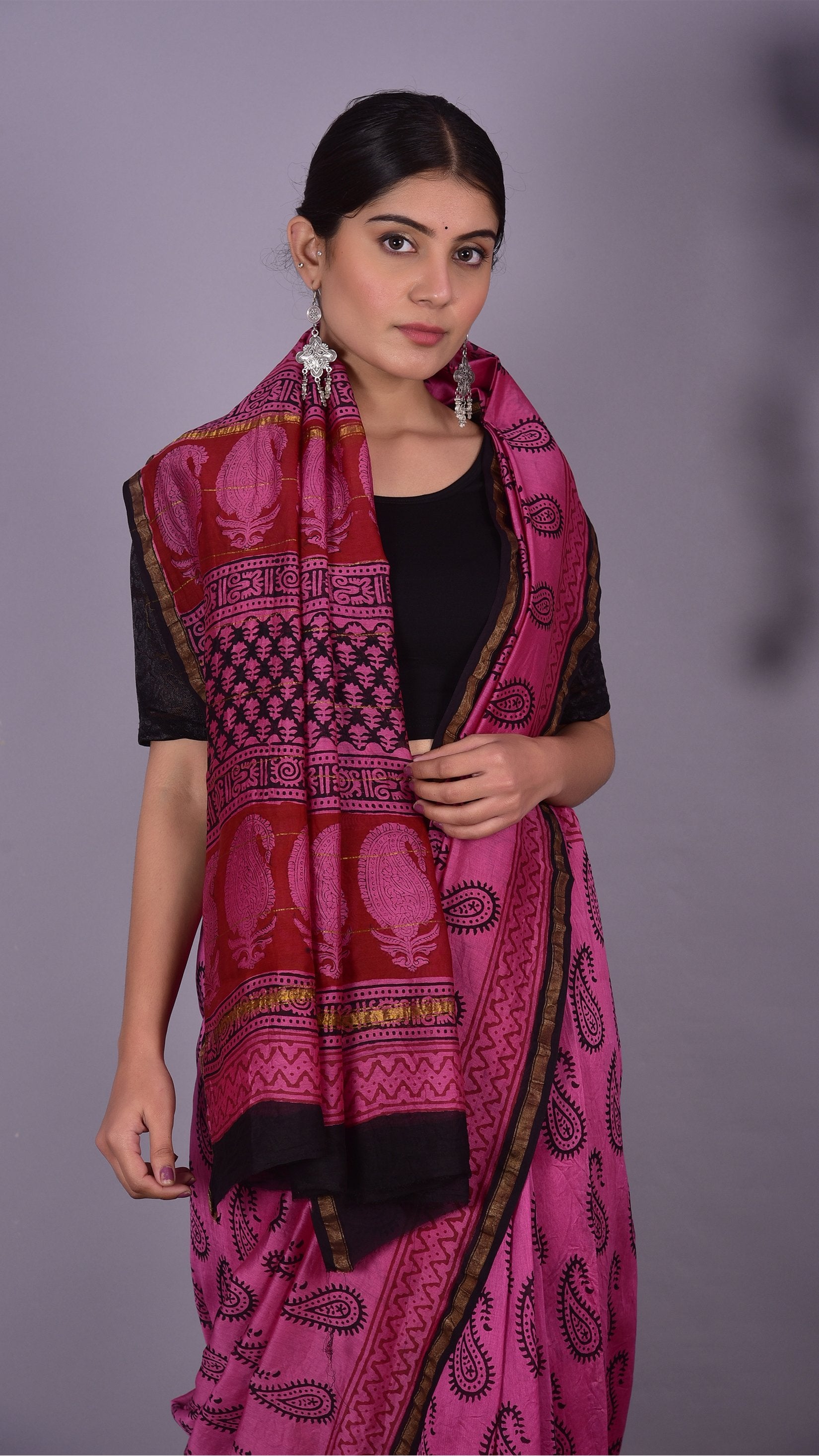 Designer Handblock Print Chanderi Saree (CHSAR05) - ShalviFashion