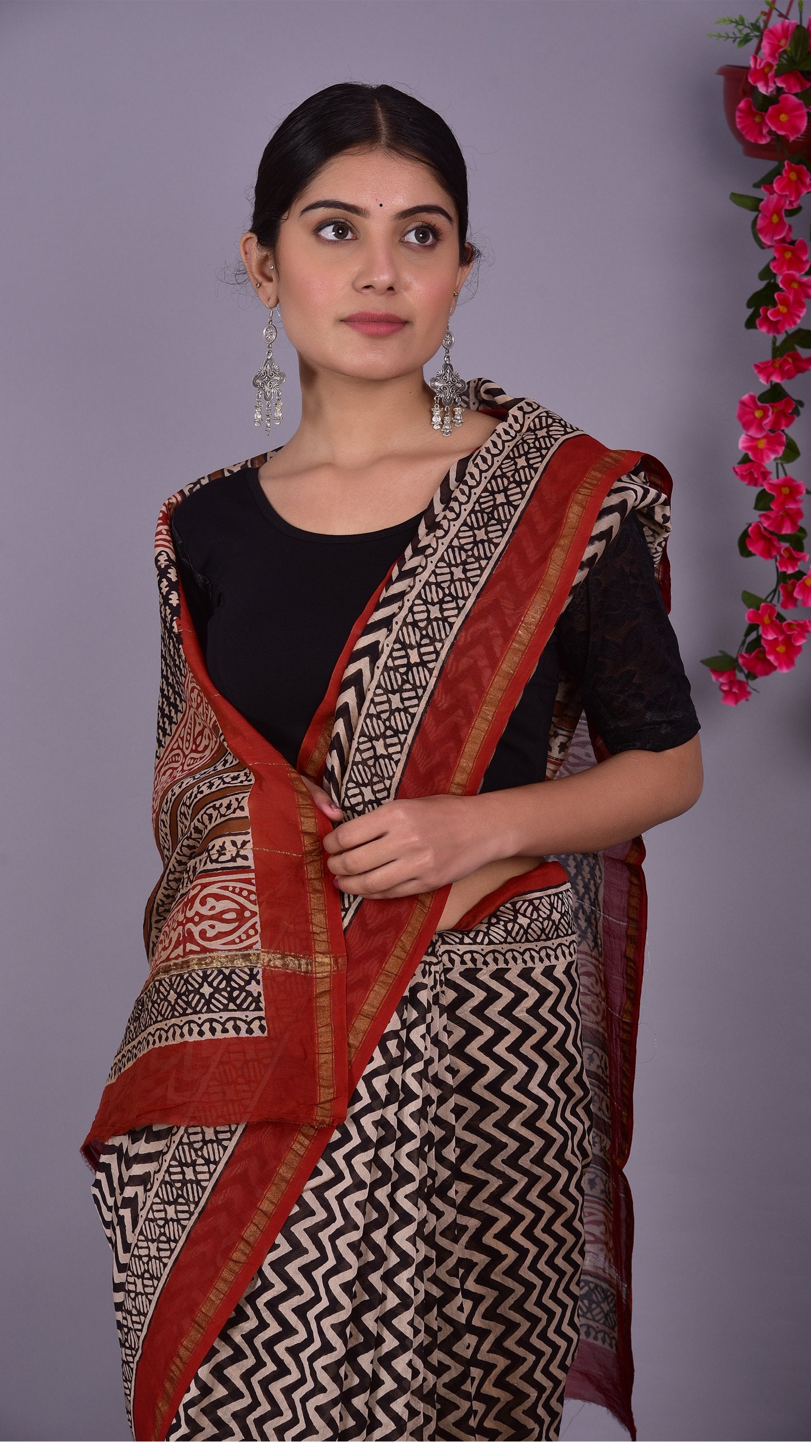 Designer Handblock Print Chanderi Saree (CHSAR07) - ShalviFashion