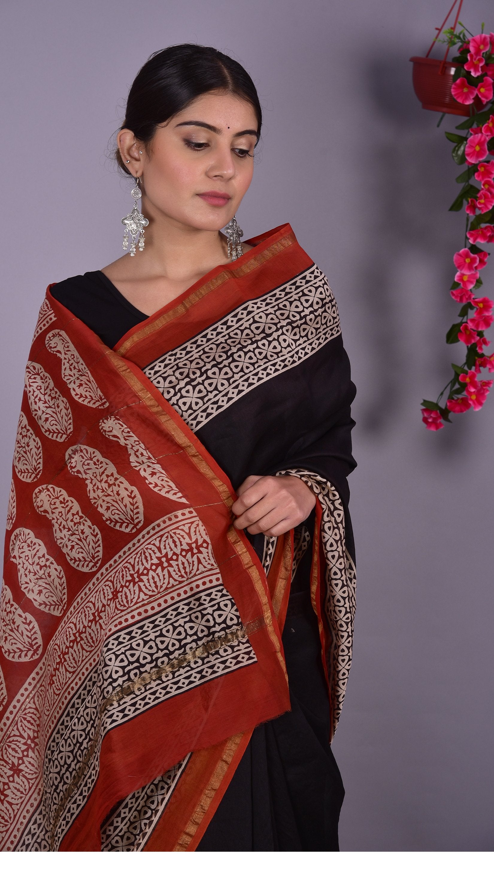 Designer Handblock Print Chanderi Saree (CHSAR08) - ShalviFashion