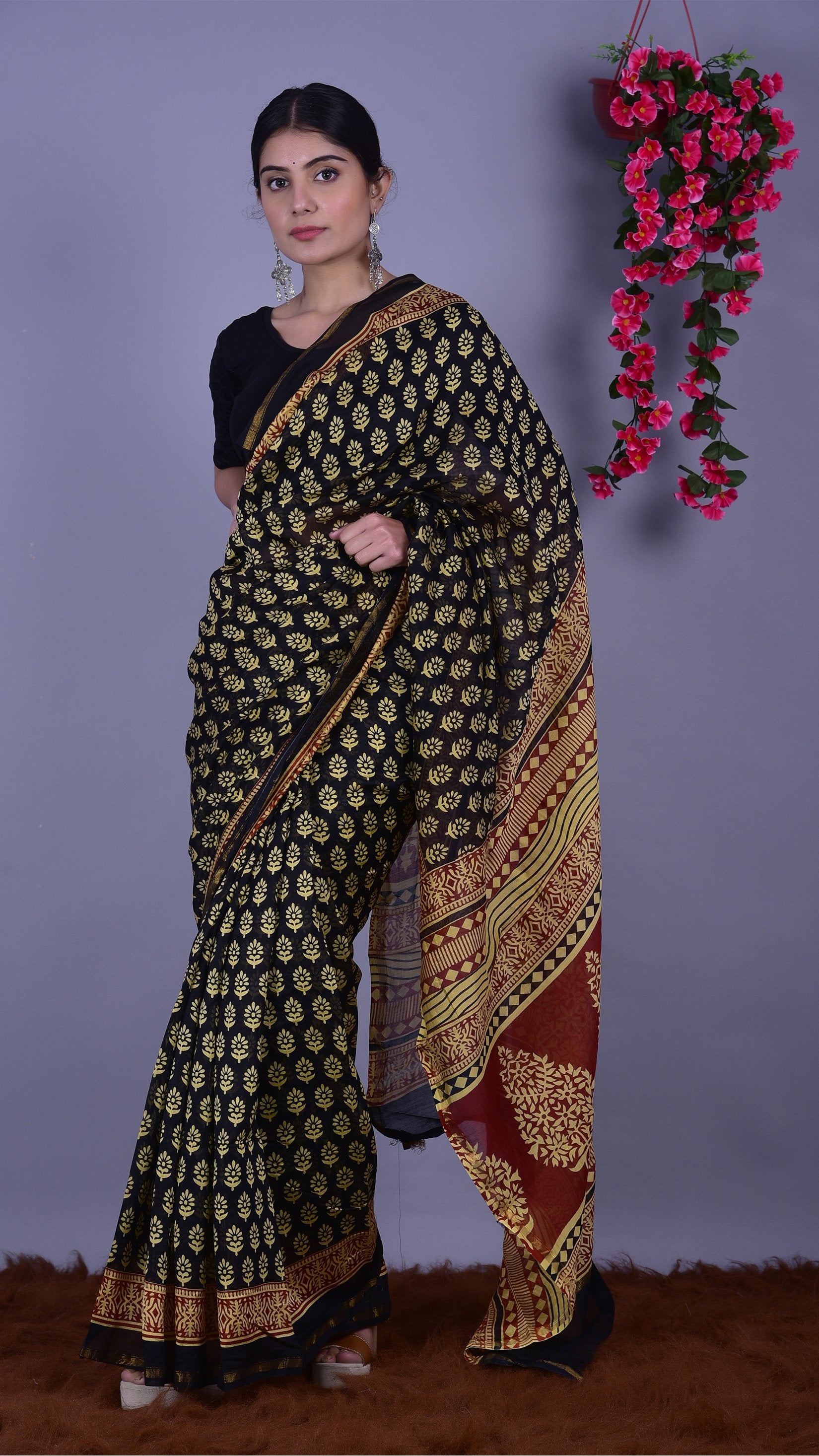 Designer Handblock Print Chanderi Saree (CHSAR09) - ShalviFashion