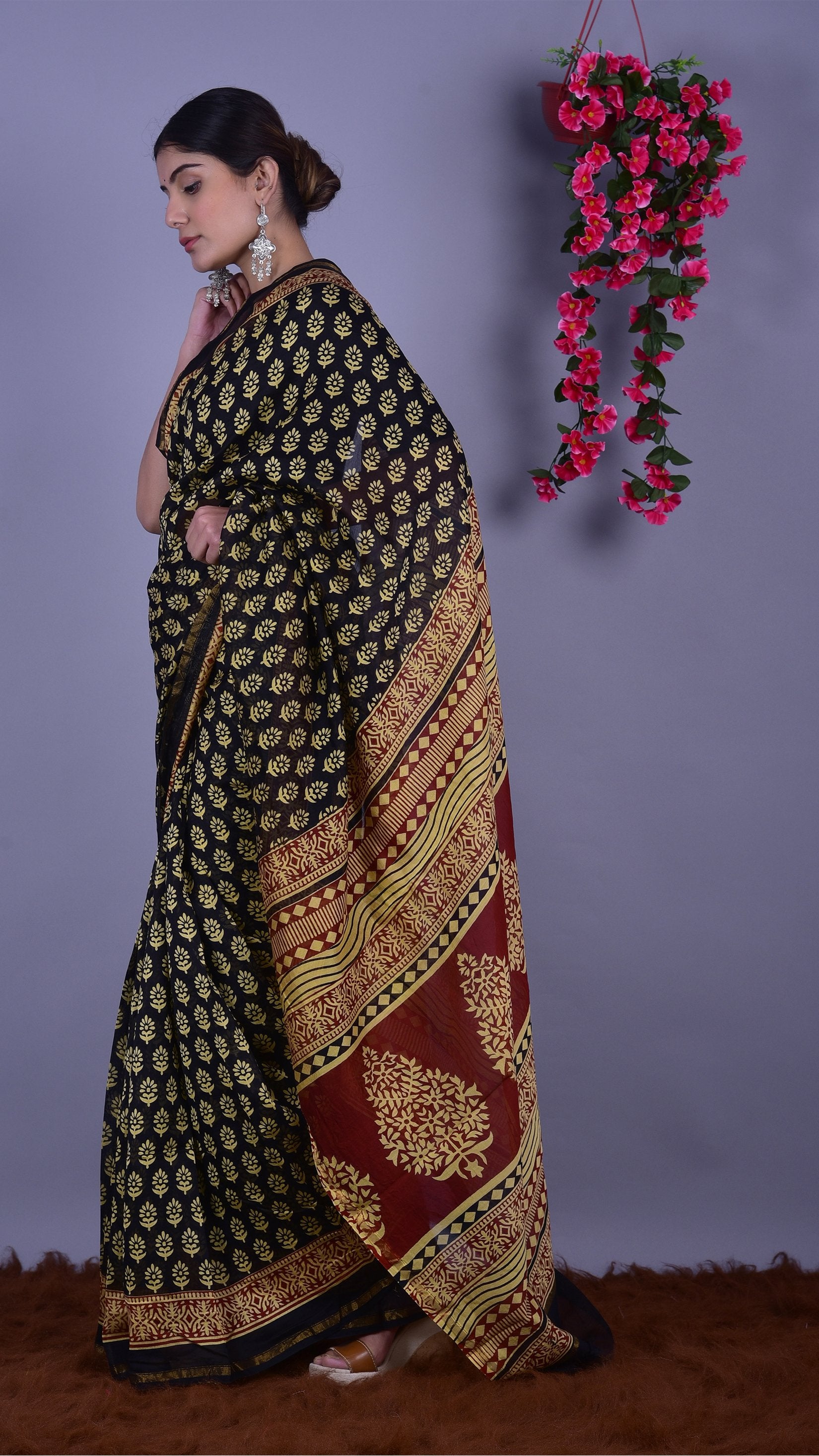 Designer Handblock Print Chanderi Saree (CHSAR09) - ShalviFashion