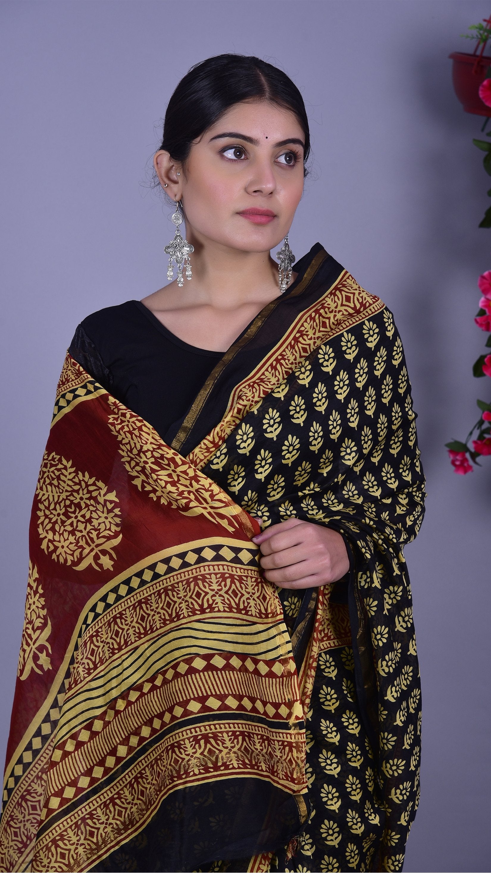 Designer Handblock Print Chanderi Saree (CHSAR09) - ShalviFashion