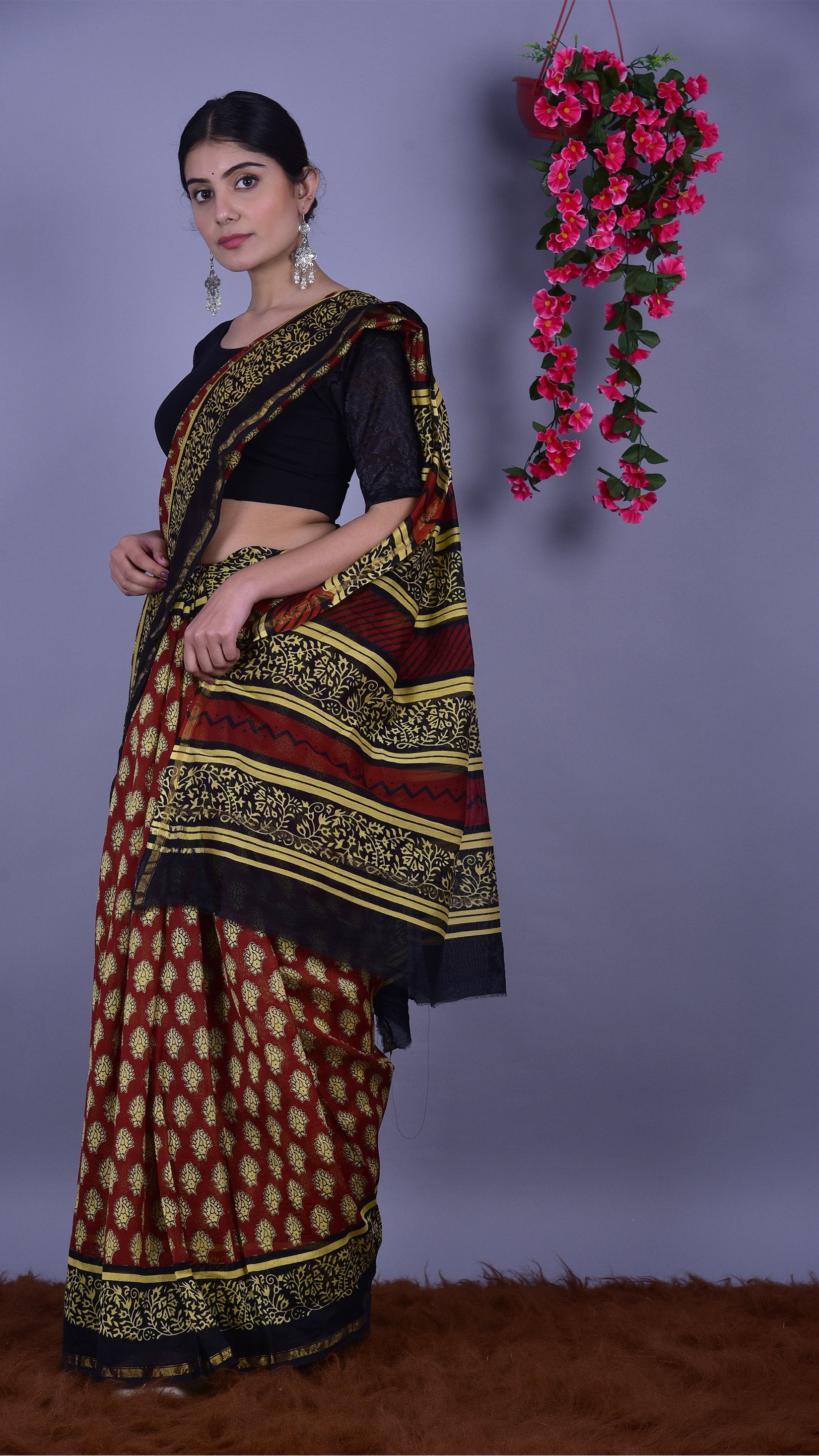 Designer Handblock Print Chanderi Saree (CHSAR11) - ShalviFashion