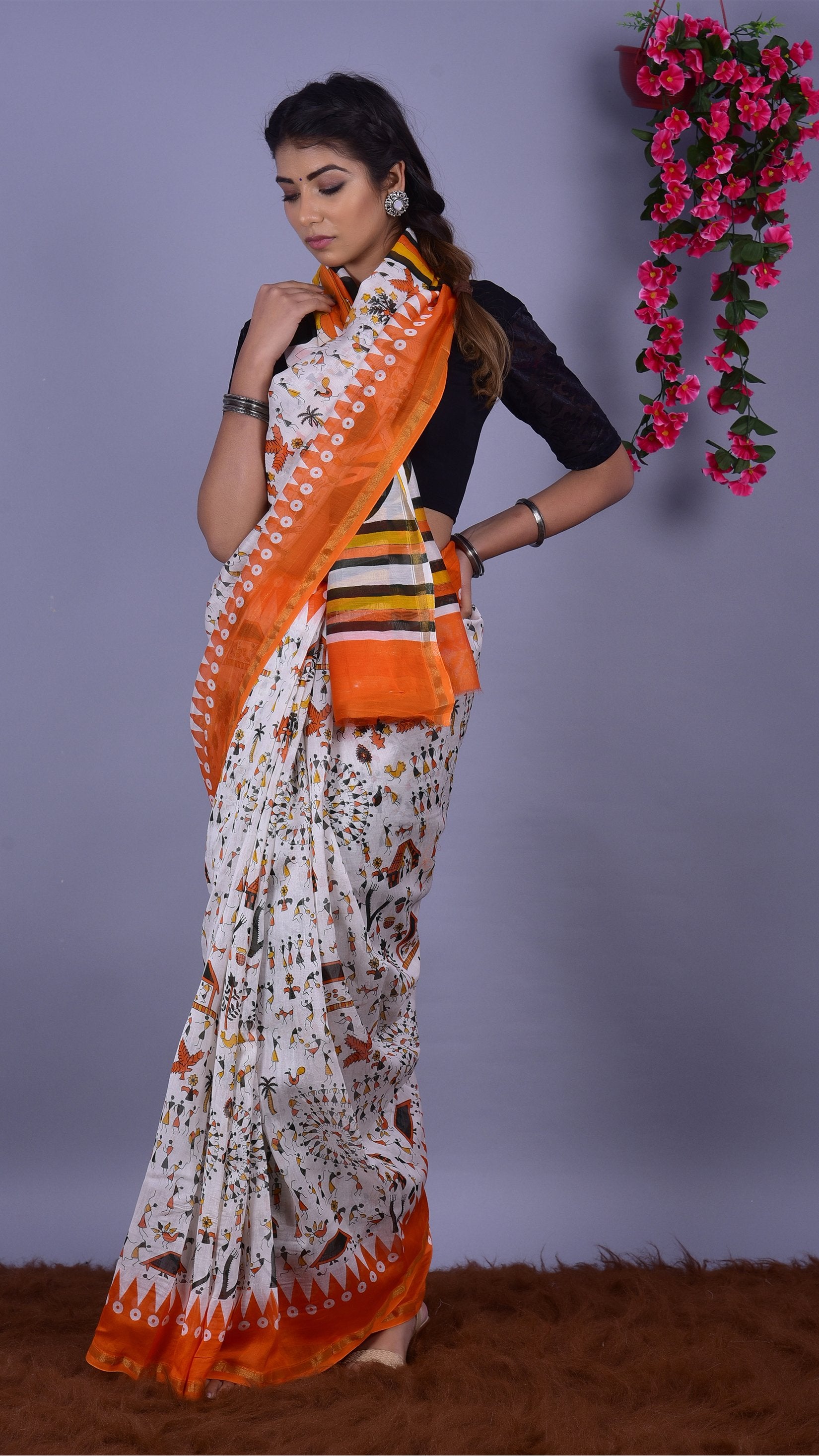 Beautifully Hand carfted Chanderi Saree (CHSAR13) - ShalviFashion
