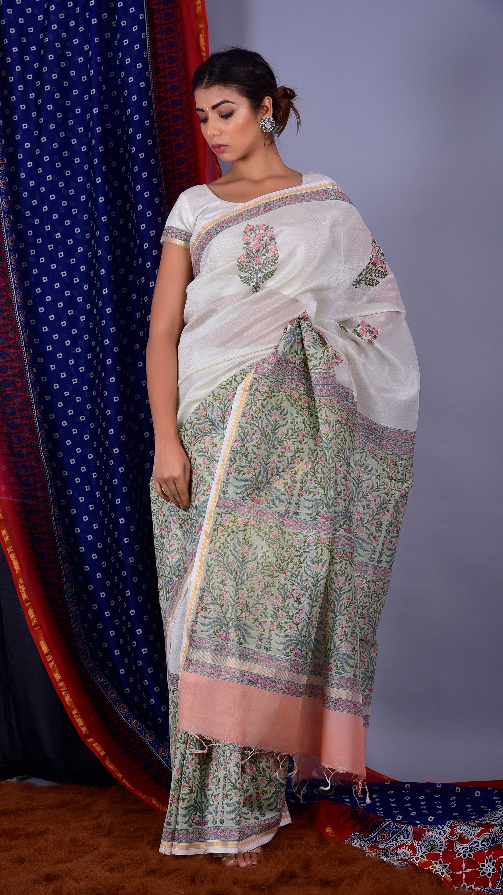 Shop Hand Block Printed Premium Chanderi Sarees (CHSAR29)