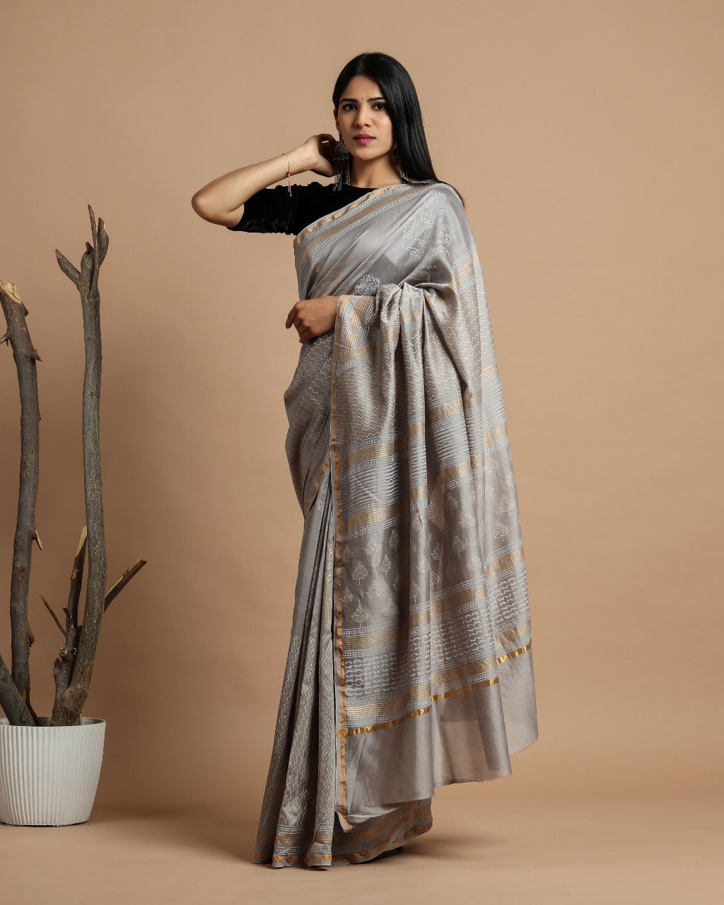 Shop Hand Block Print Premium Chanderi Sarees (CHSAR35)