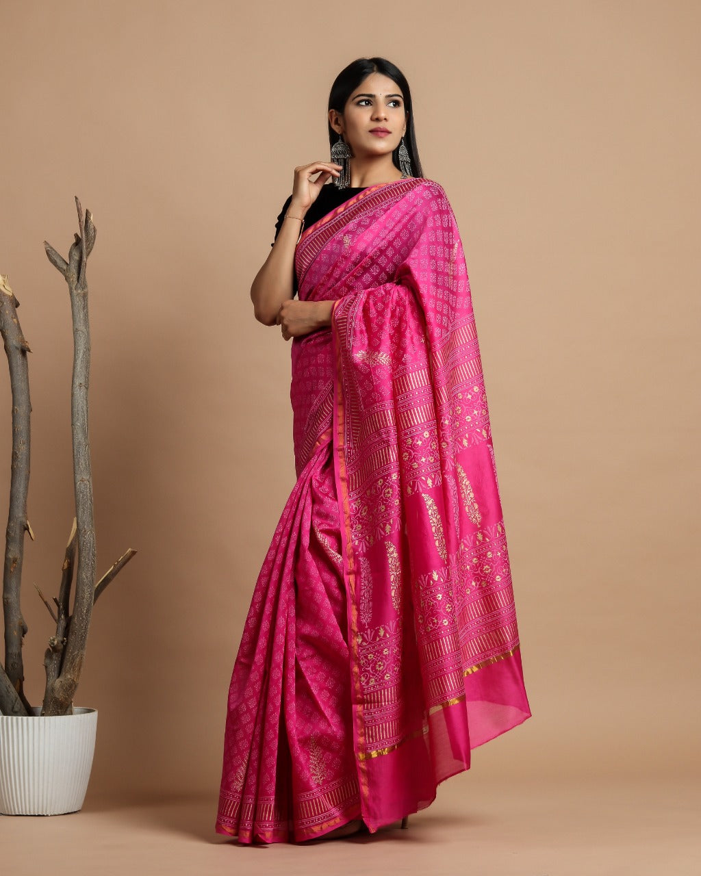 Shop Khadi Gold Print Premium Chanderi Saree Collection online (CHSAR37)
