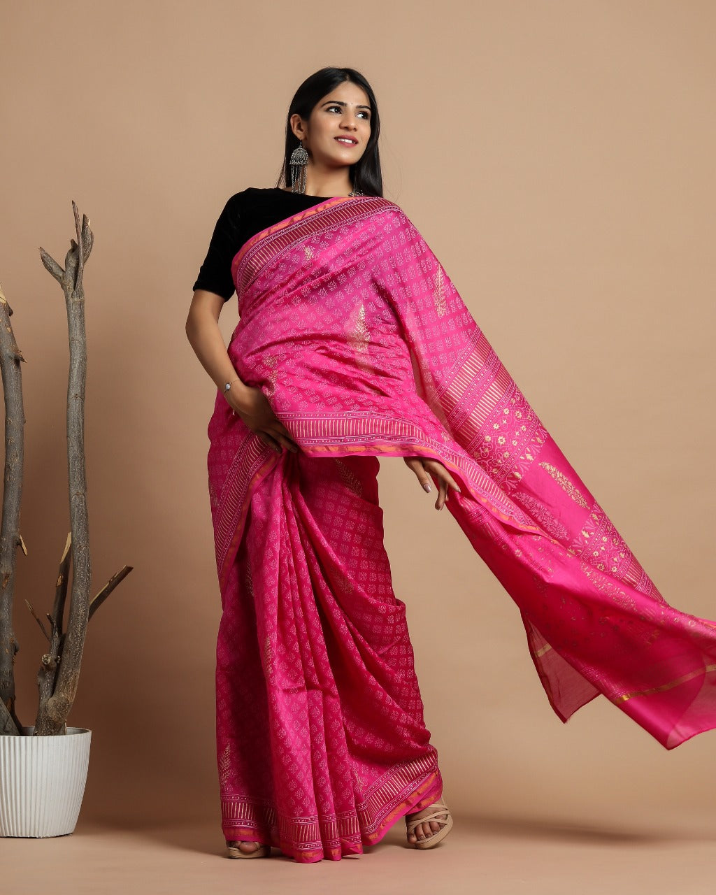 Shop Khadi Gold Print Premium Chanderi Saree Collection online (CHSAR37)