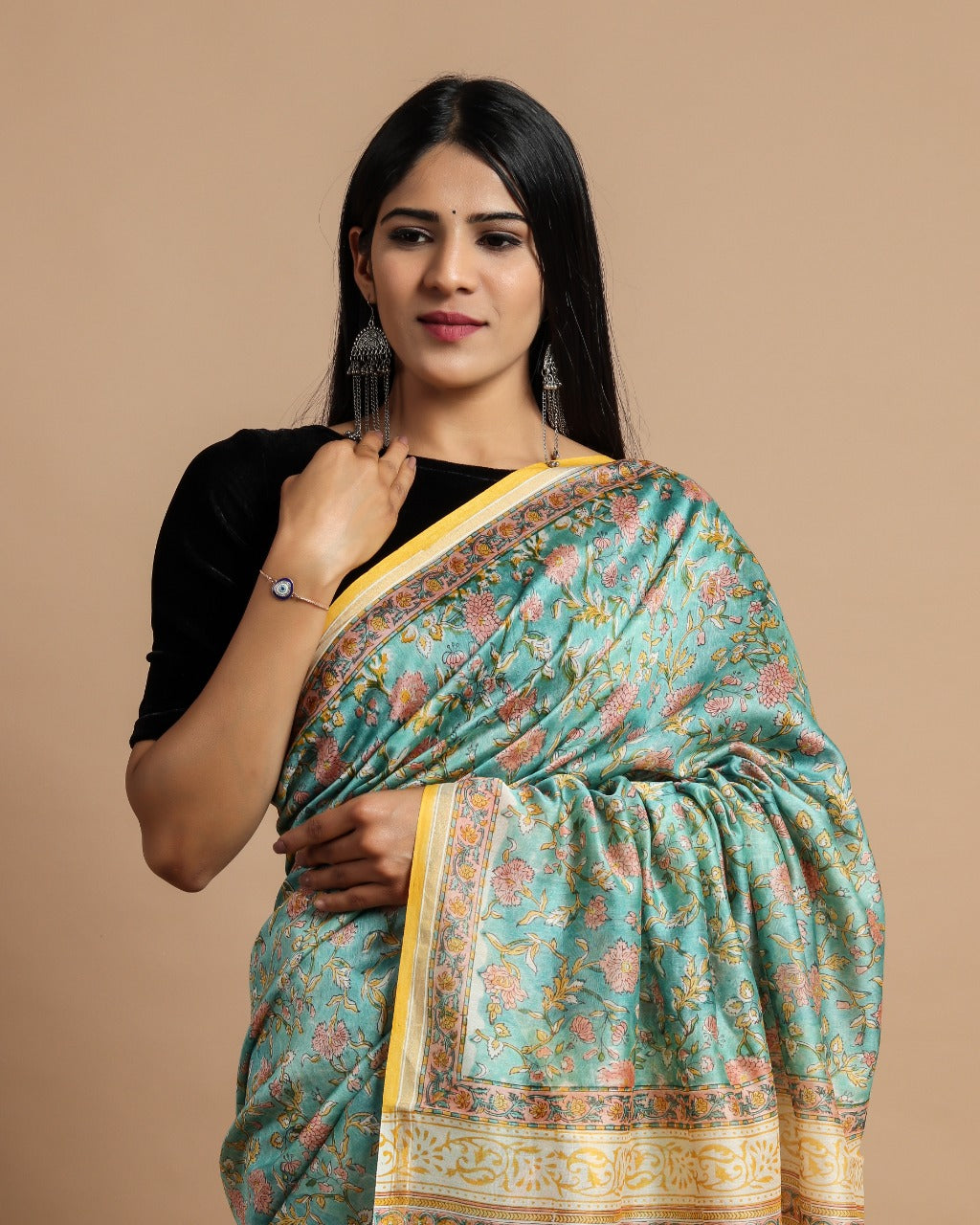 Shop Unstitched Block Print Premium Chanderi Saree Collection (CHSAR38)