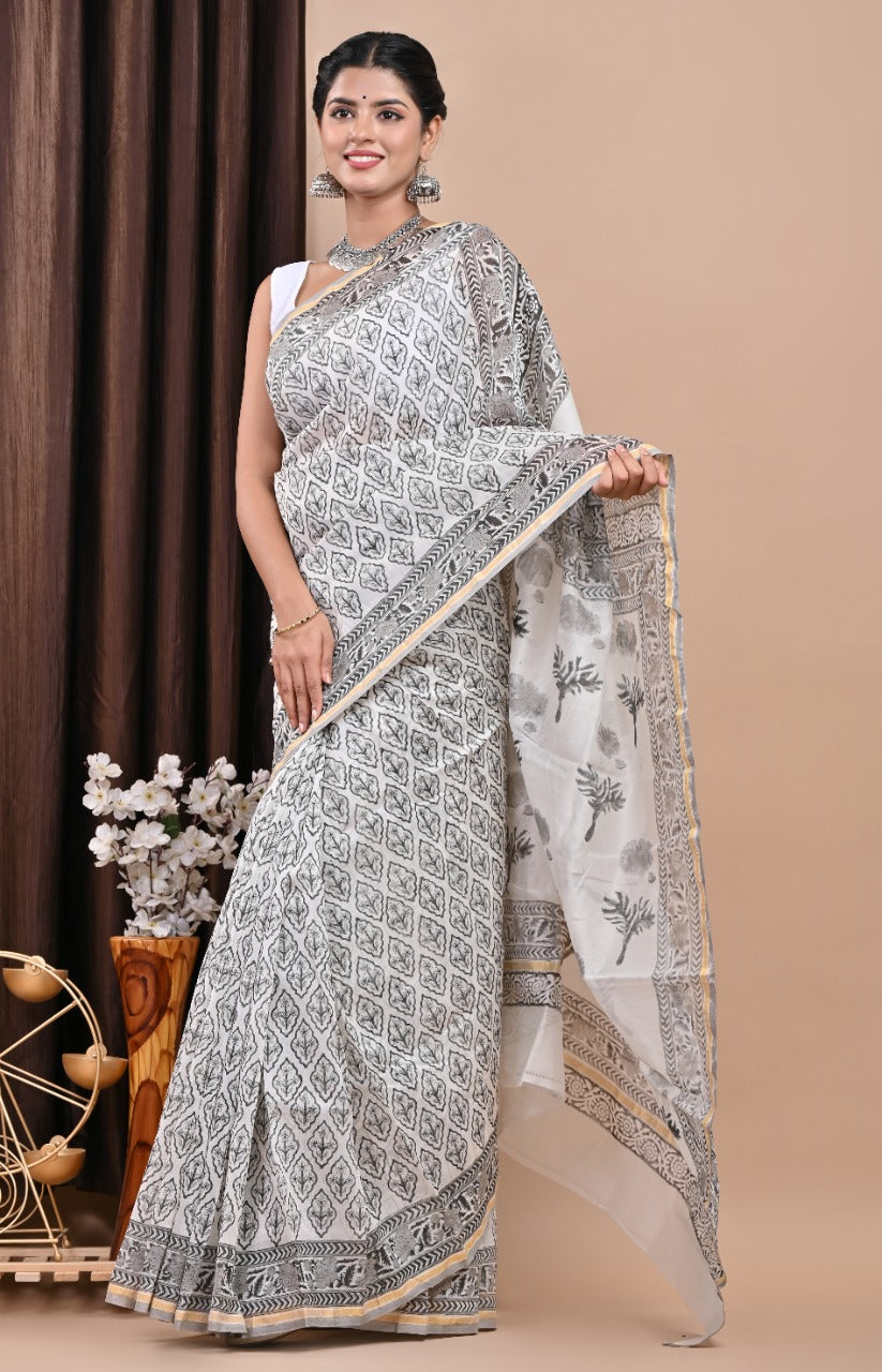 Shop hand block print chanderi silk sarees in jaipur (CHSAR44)