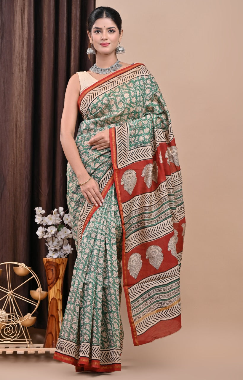 Shop block print chanderi silk sarees online (CHSAR46)