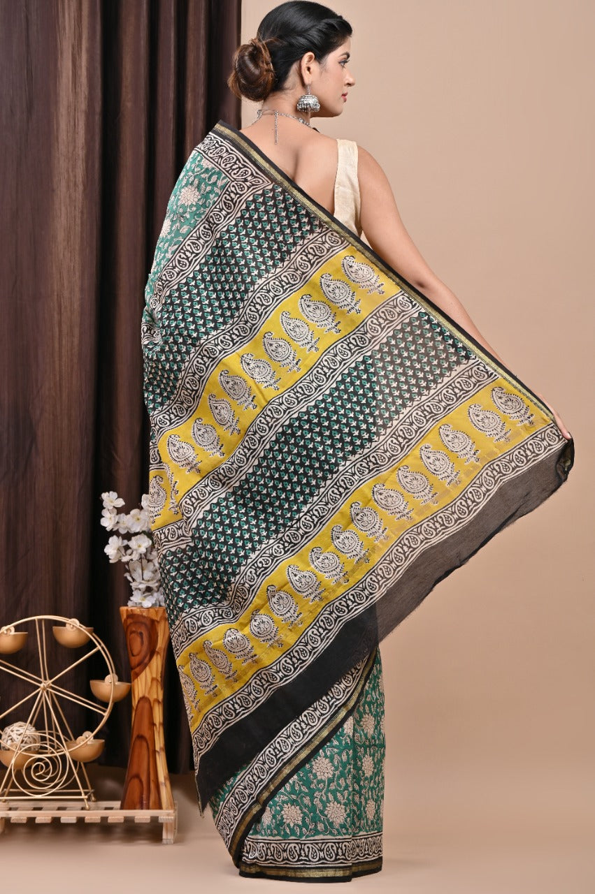 Shop block print chanderi silk sarees (CHSAR49)