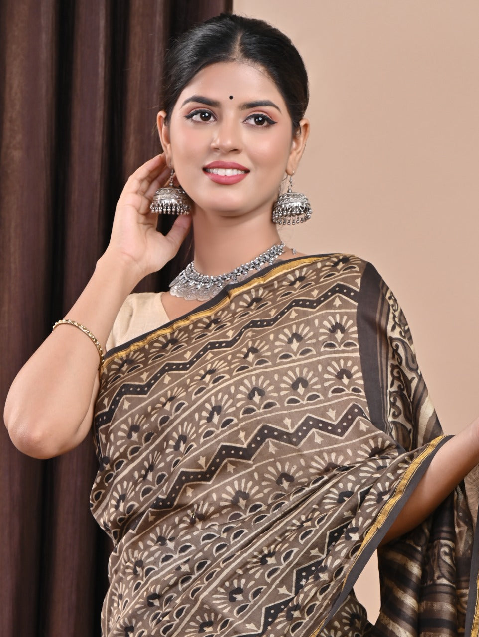 Shop jaipuri print chanderi silk sarees online (CHSAR56)